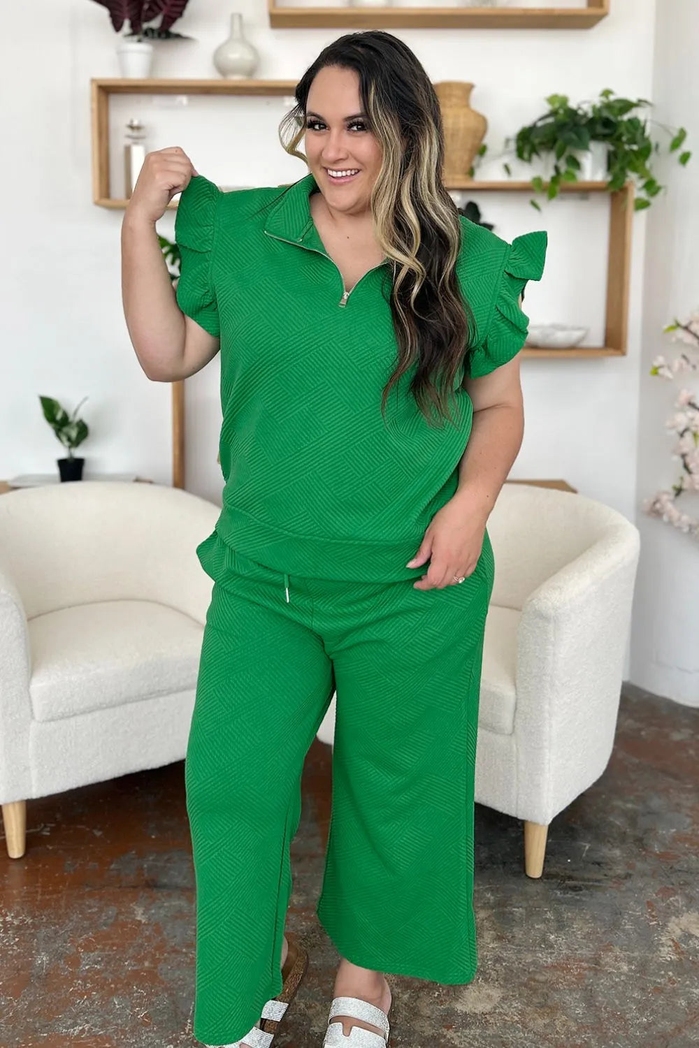 Ruffle short sleeve top shown on its own