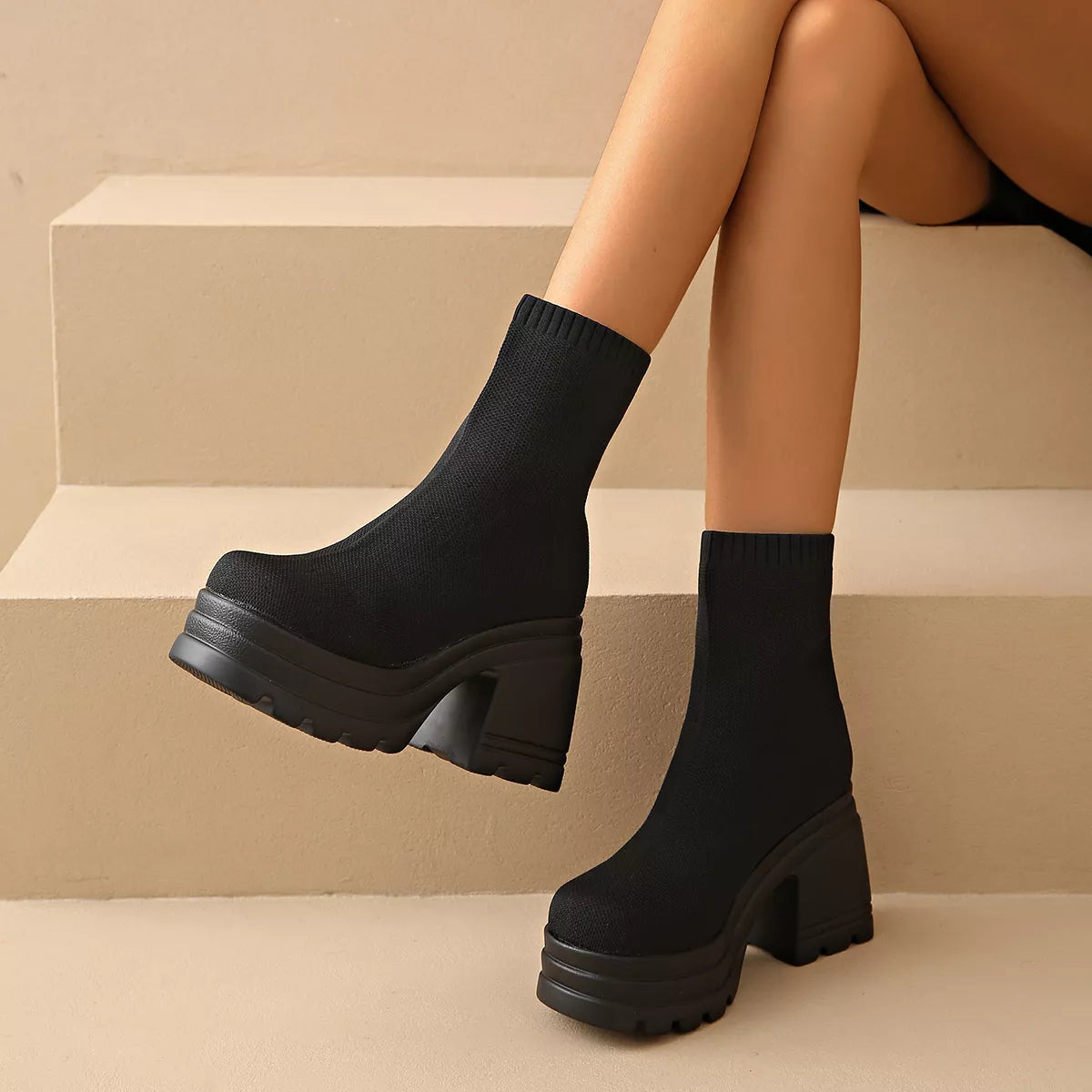 Round toe block heel boots side profile