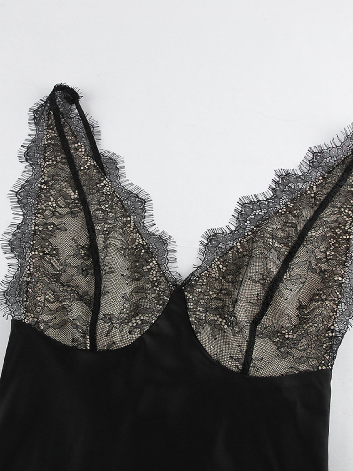 Lace trim slip dress standing view