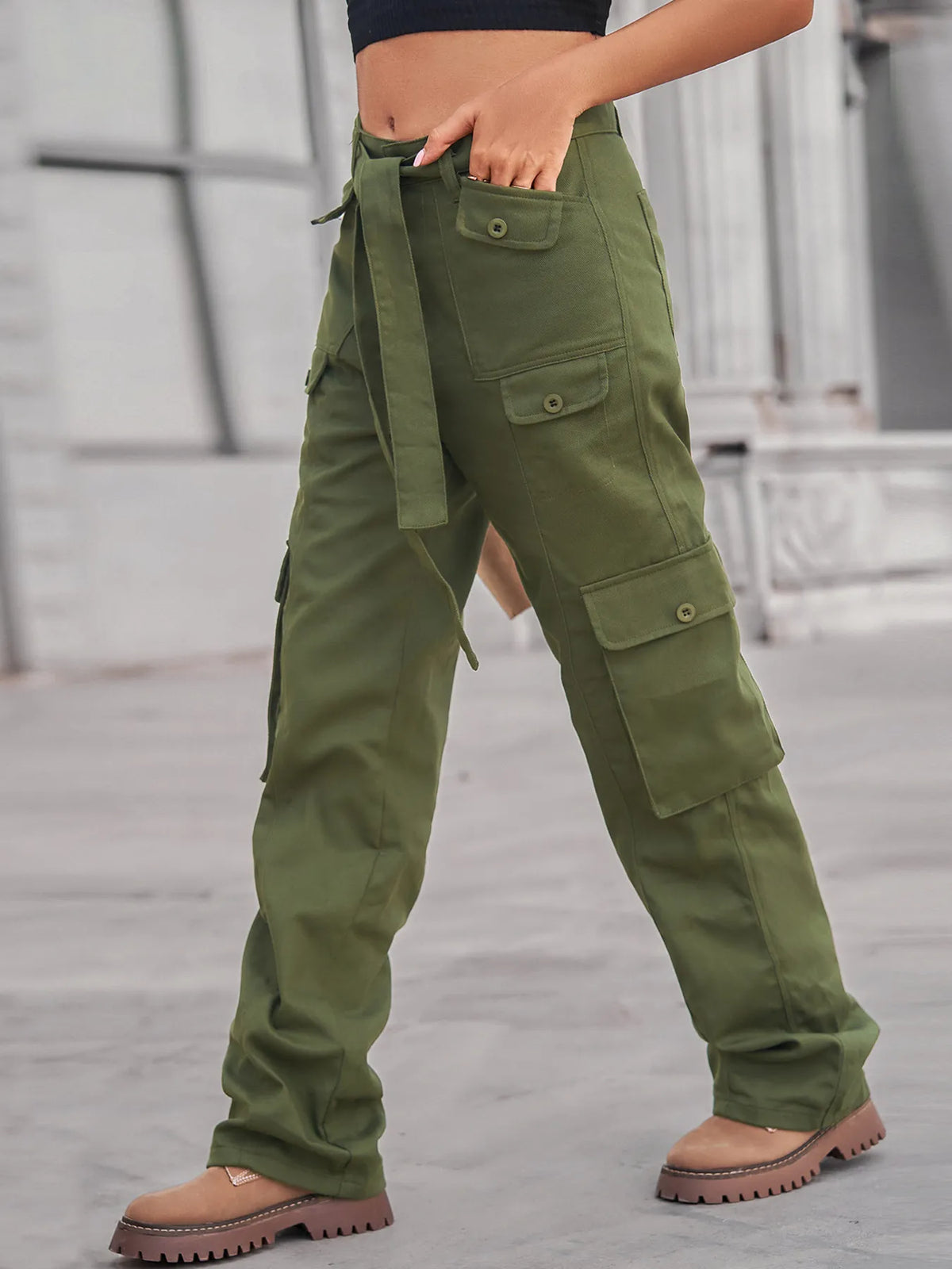 High Waist Multi Pocket Cargo Jeans, view 23