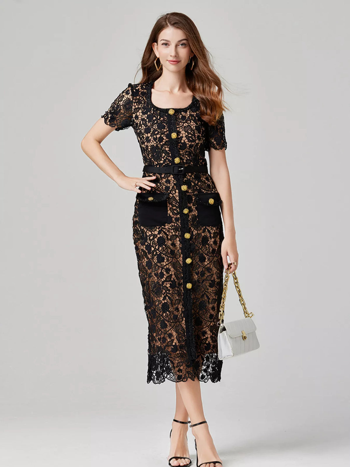 Lace midi dress lace detail close up