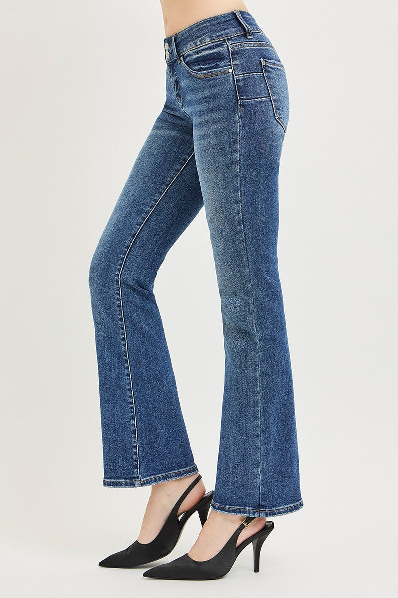 RISEN tummy control bootcut jeans medium blue side view
