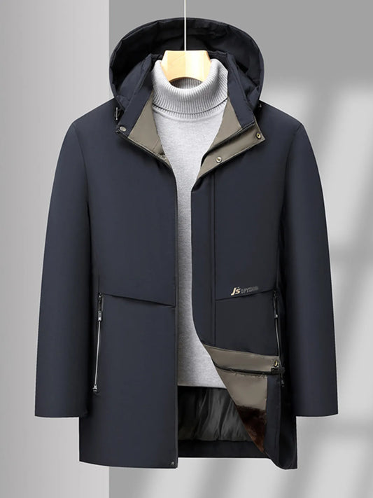 Men's Plus Size Thermal Lining Hooded Winter Coat Navy Blue - Fashorio