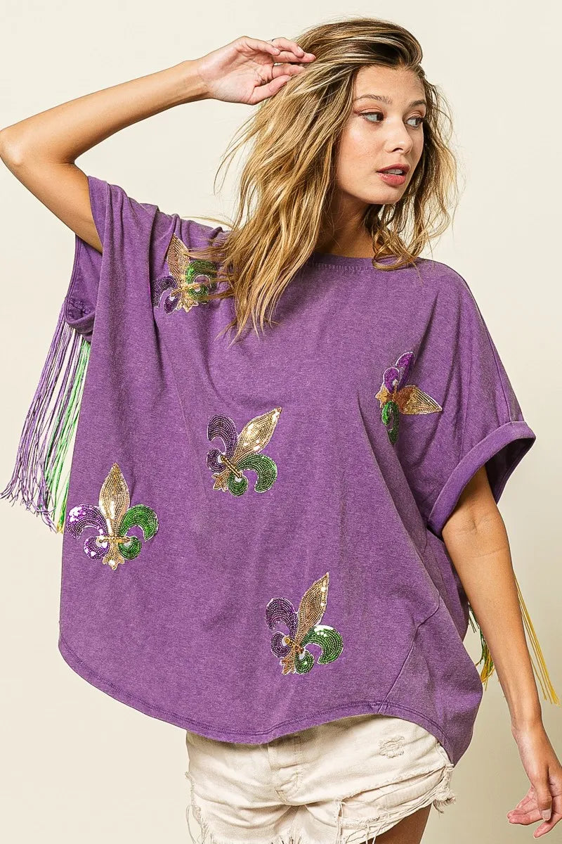 BiBi Vintage Washed Fleur Mardi Gras Top - Fashorio