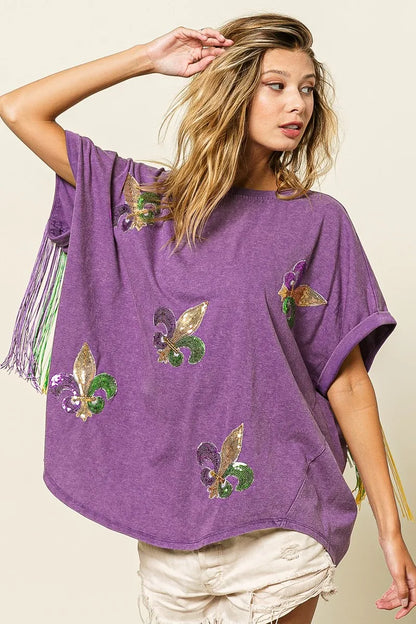 BiBi Vintage Washed Fleur Mardi Gras Top - Fashorio