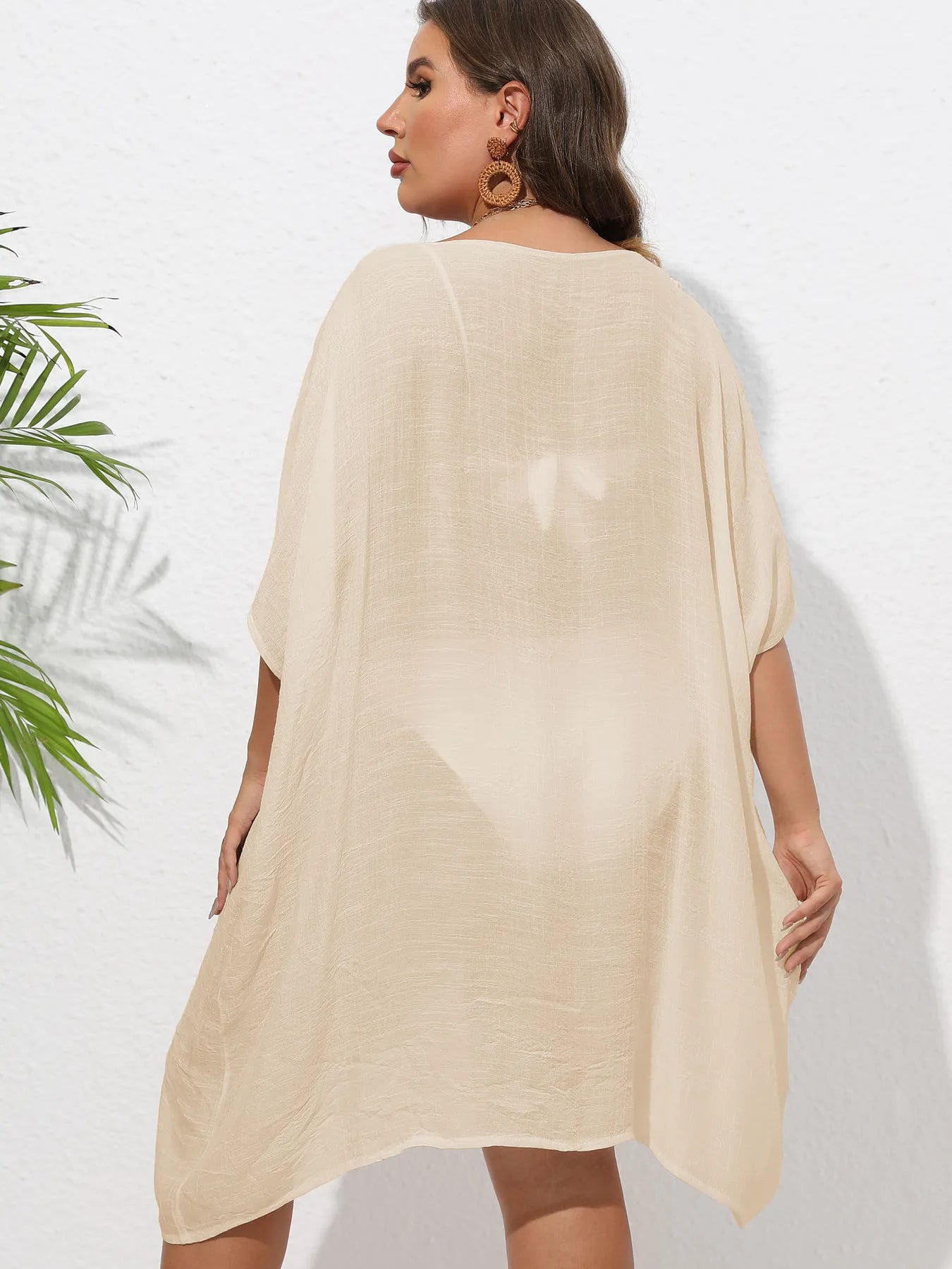 Crochet Trim V-Neck Beach Cover Up Dress - Fashorio