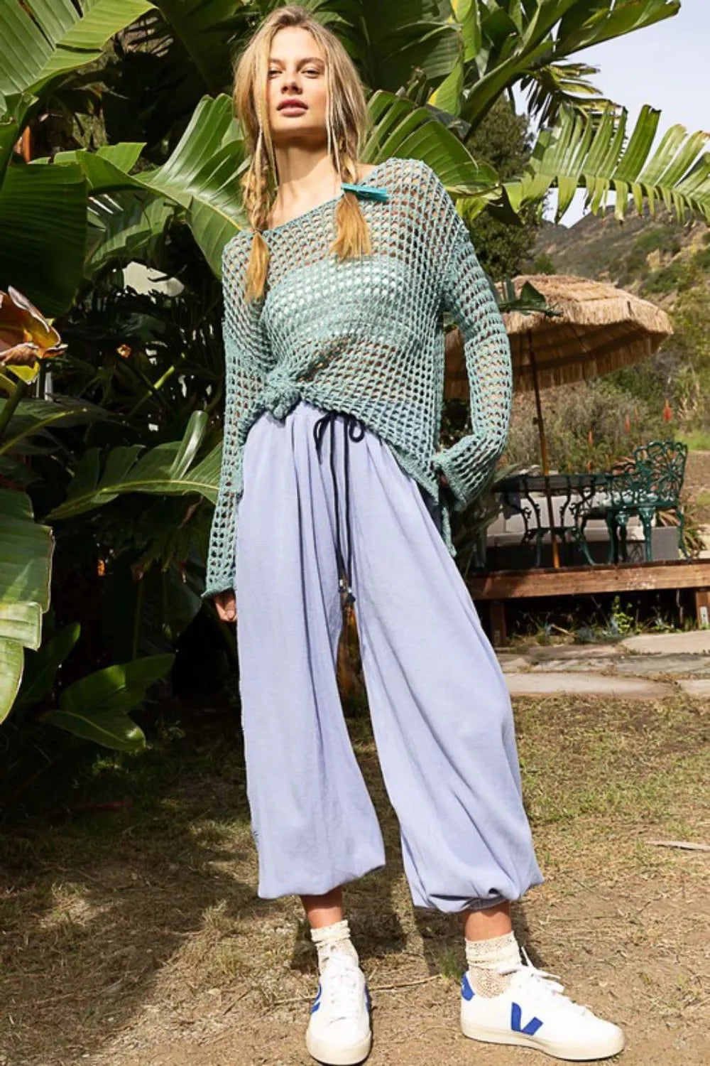 High low hem knit layering kimono back view