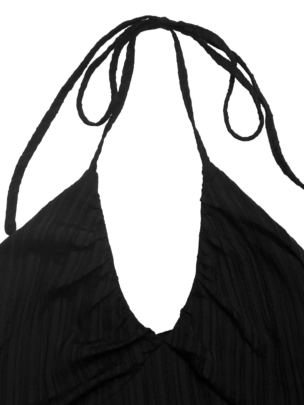 black halter neck pleated maxi dress styled view