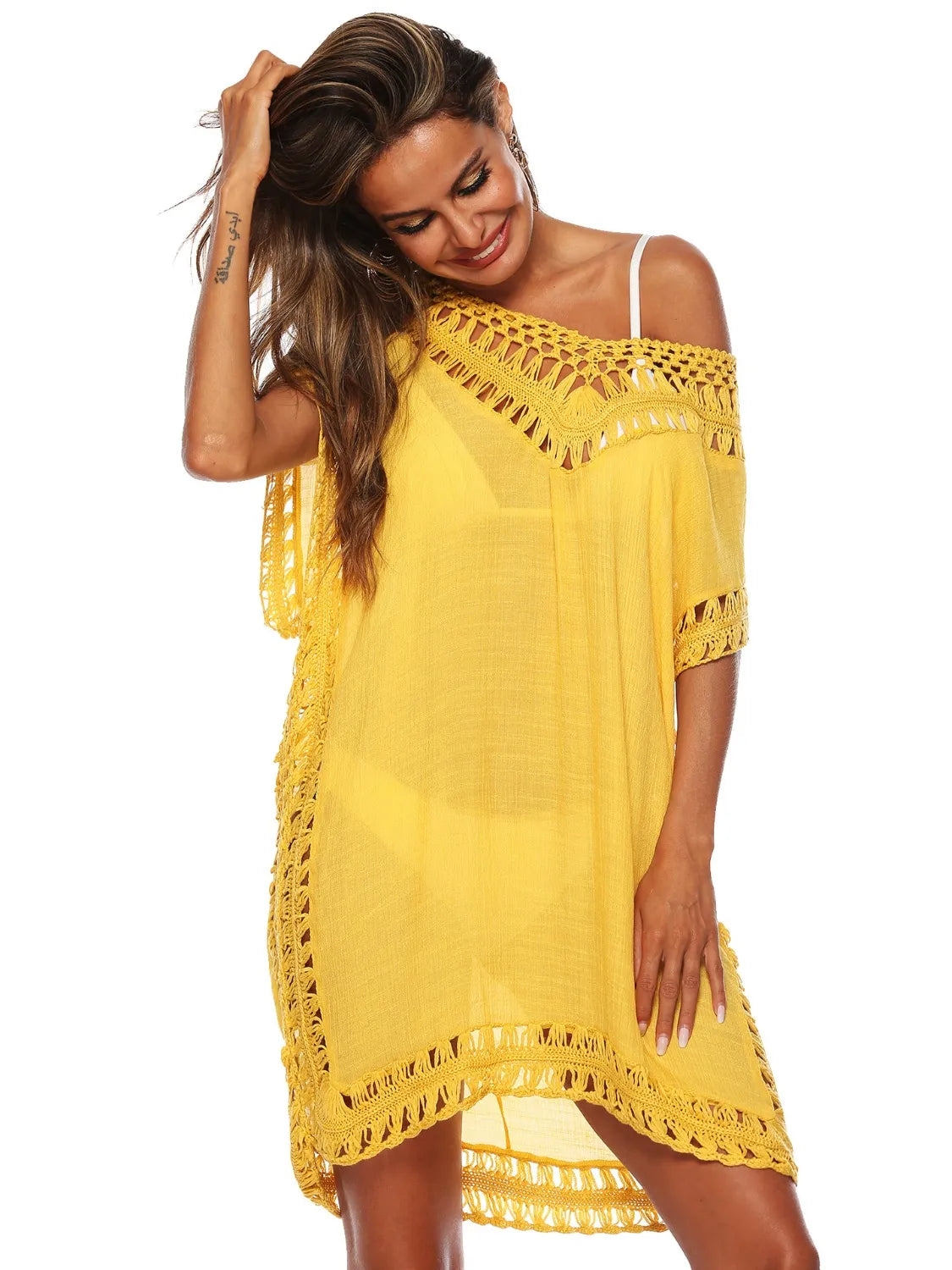 Bohemian Crochet Trim Beach Cover Up Dress - Fashorio