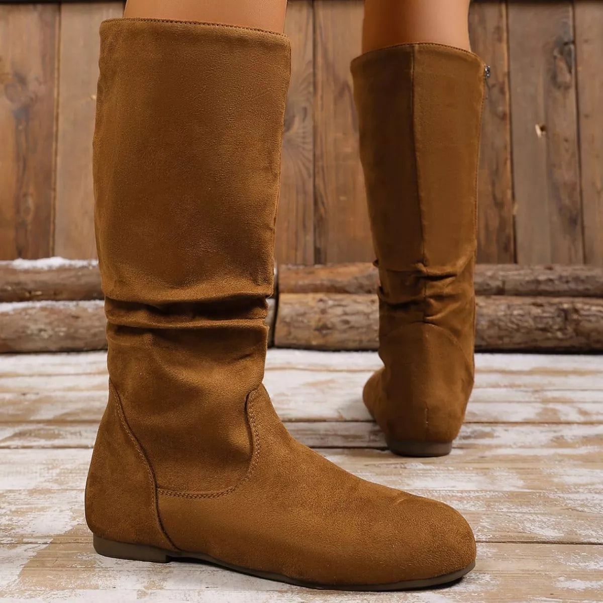 Round toe side zip boots lace detail