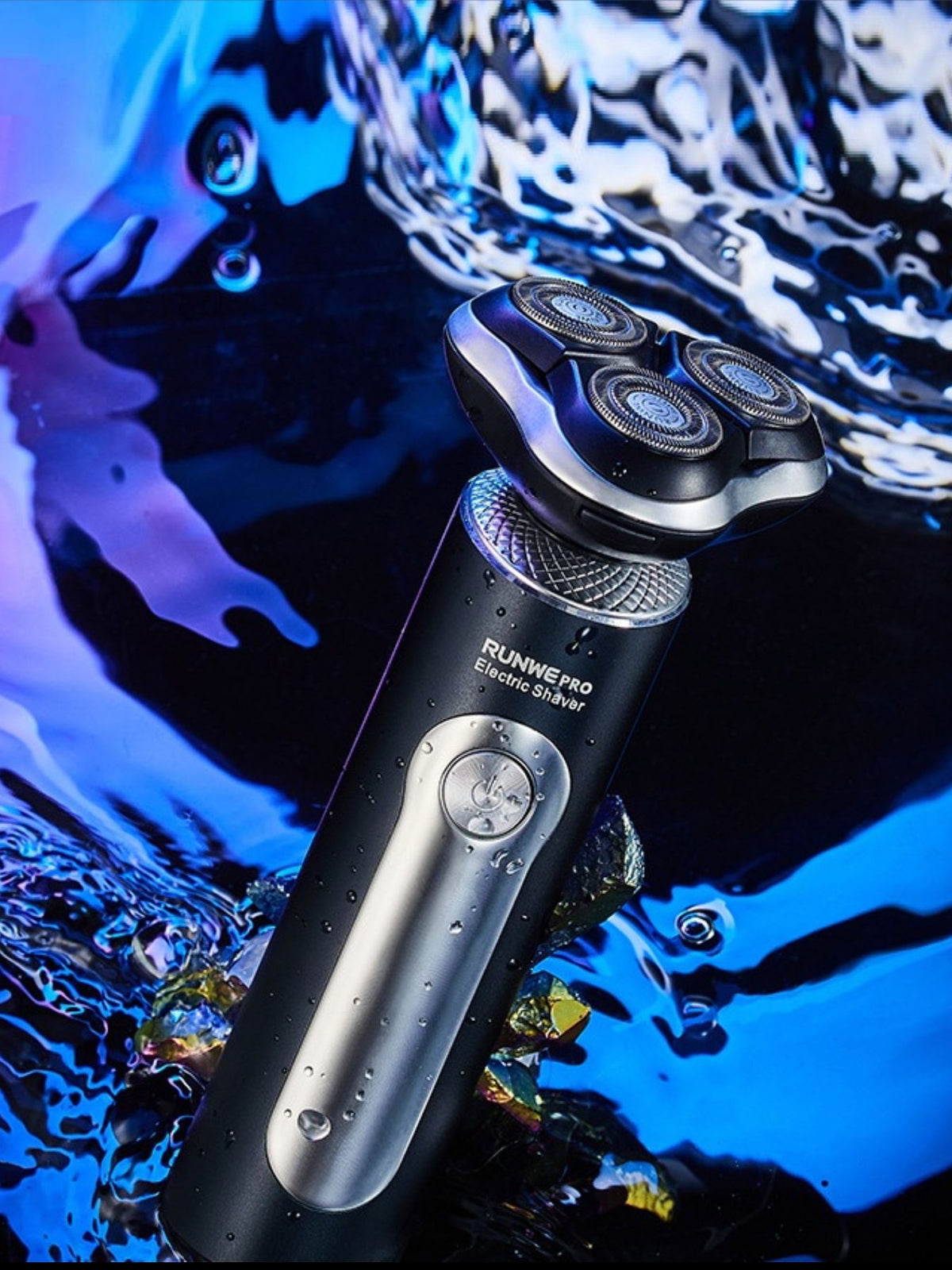 Electric shaver with attachments laid out