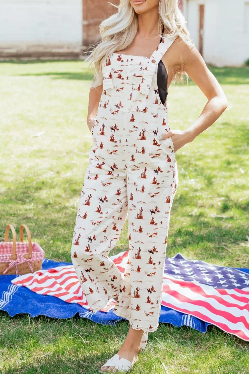 Printed overalls pocket detail view