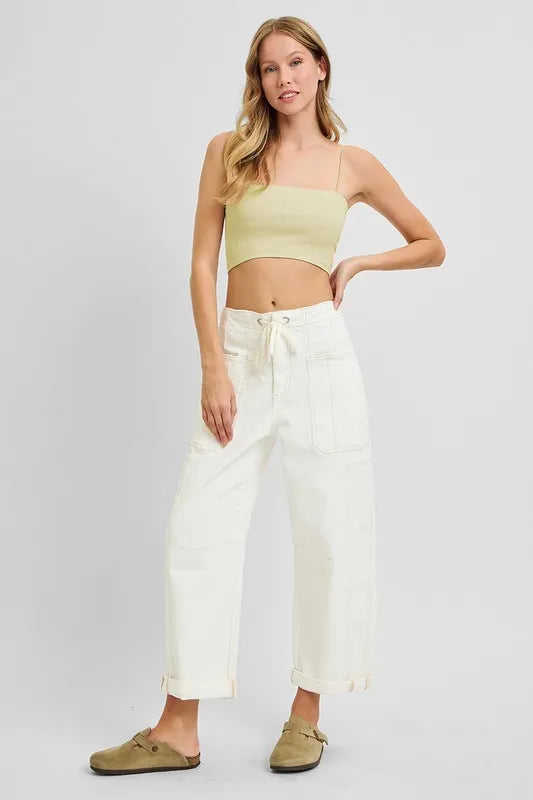 RISEN womens crop cargo jeans styled outfit