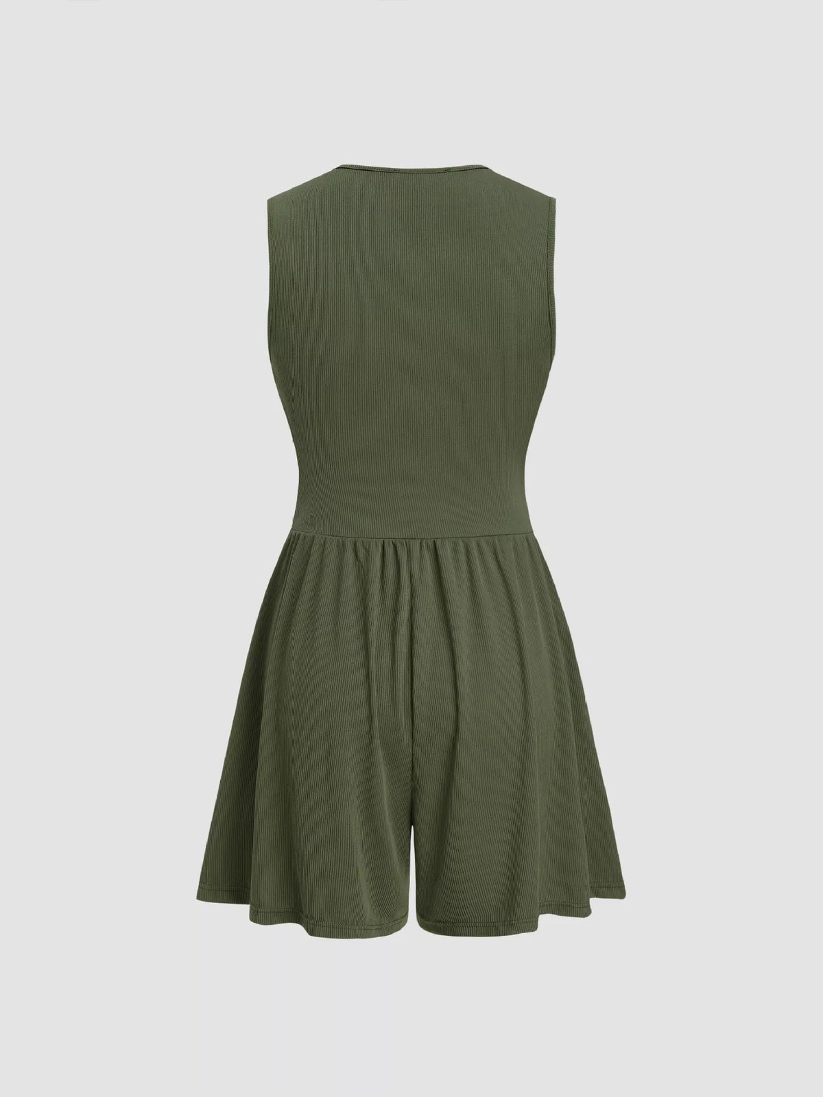 Sleeveless romper close up of stretch fabric