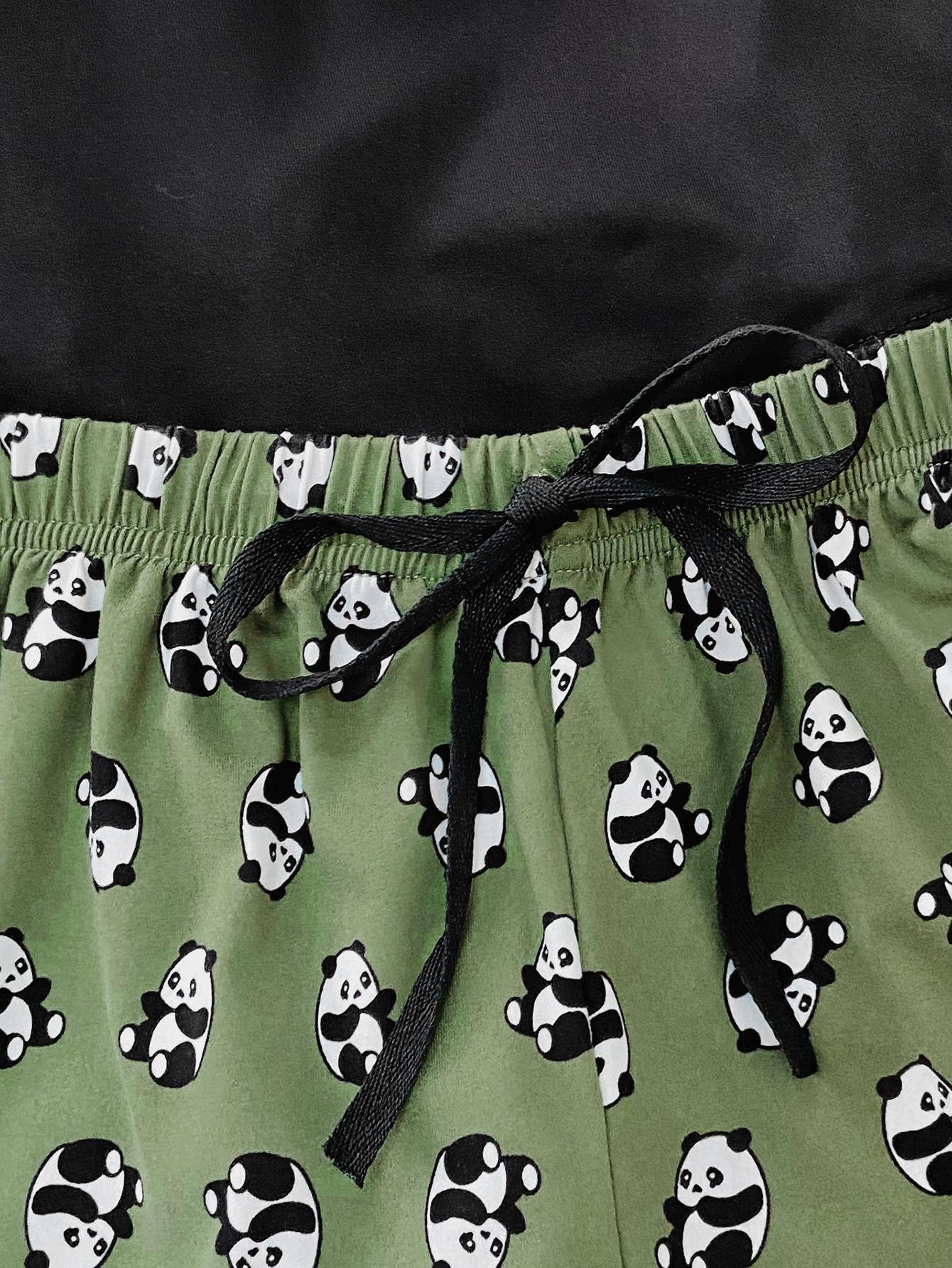Graphic Tee and Panda Print Shorts Lounge Set - Fashorio