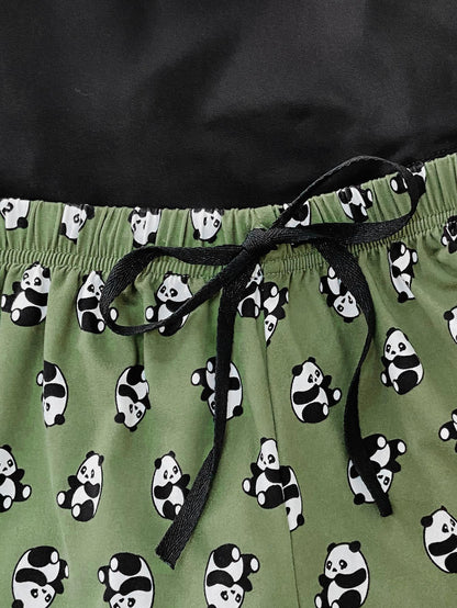 Graphic Tee and Panda Print Shorts Lounge Set - Fashorio