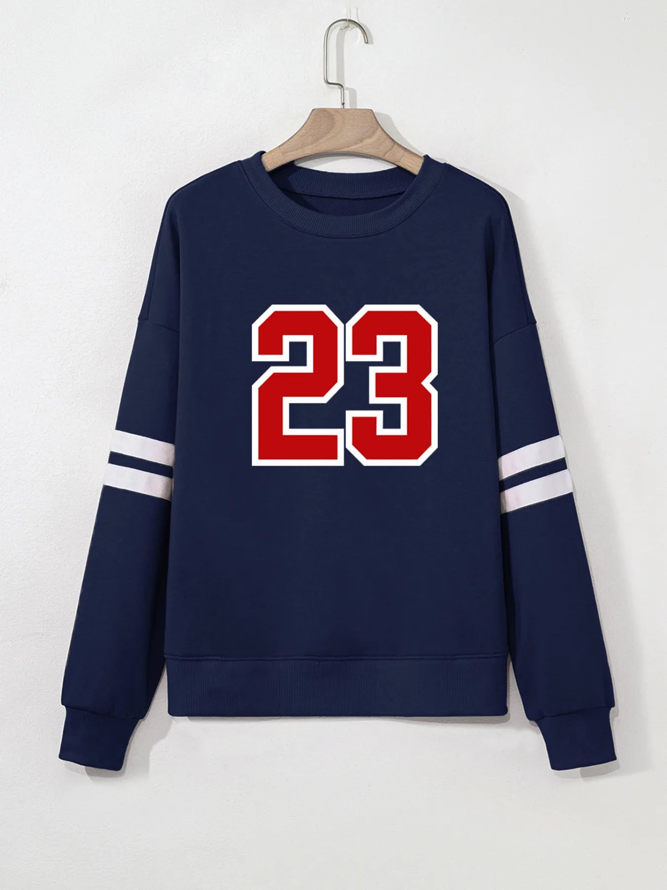 Number 23 Graphic Sweatshirt with Side Stripes - Fashorio