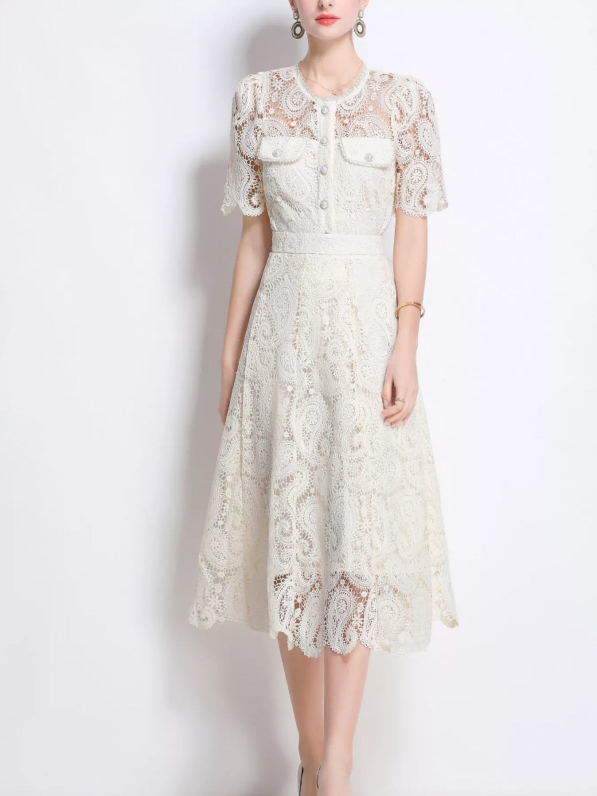 Lace button up top buttoned front detail