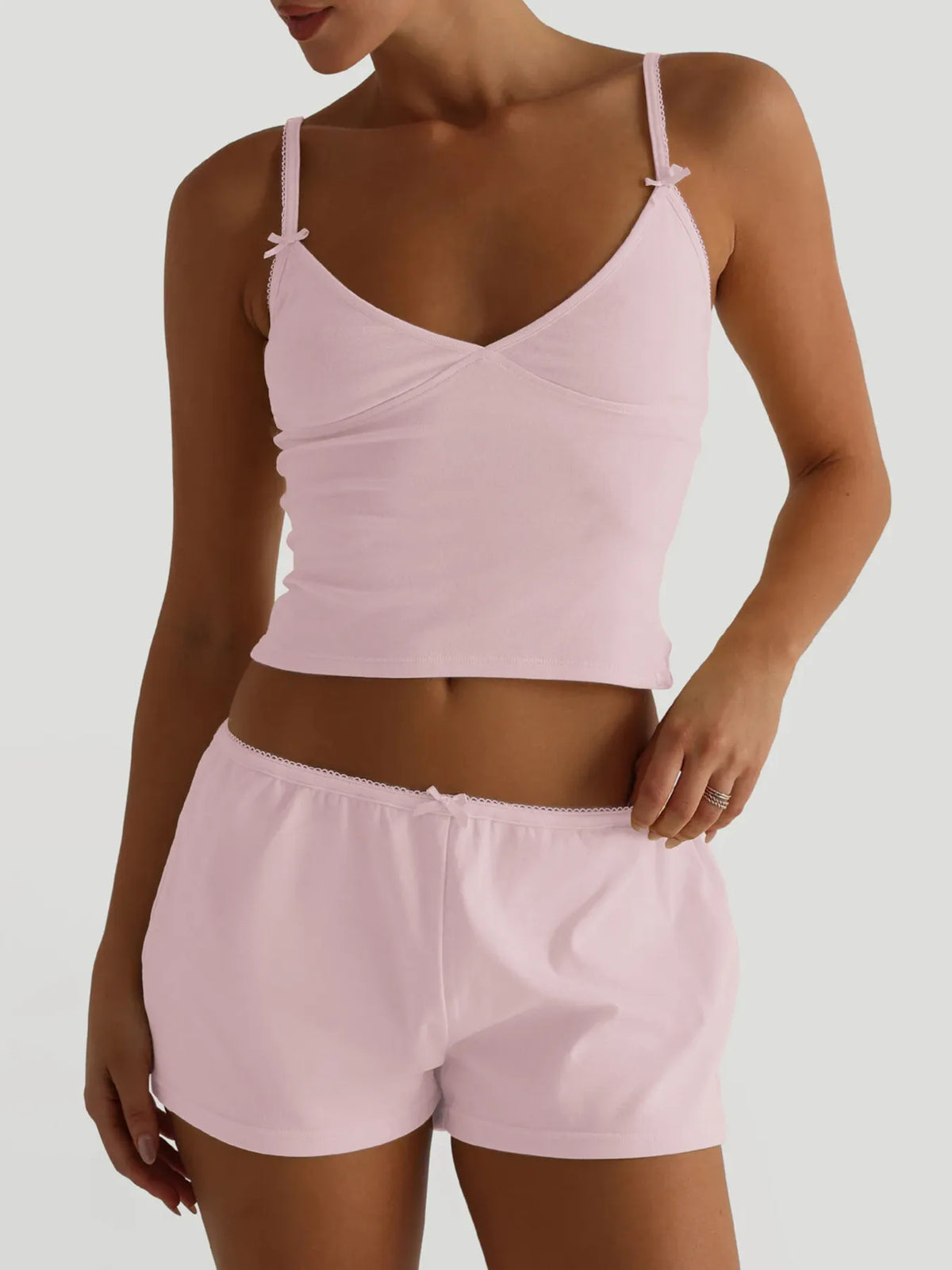 V Neck Cami and Shorts Set styled look