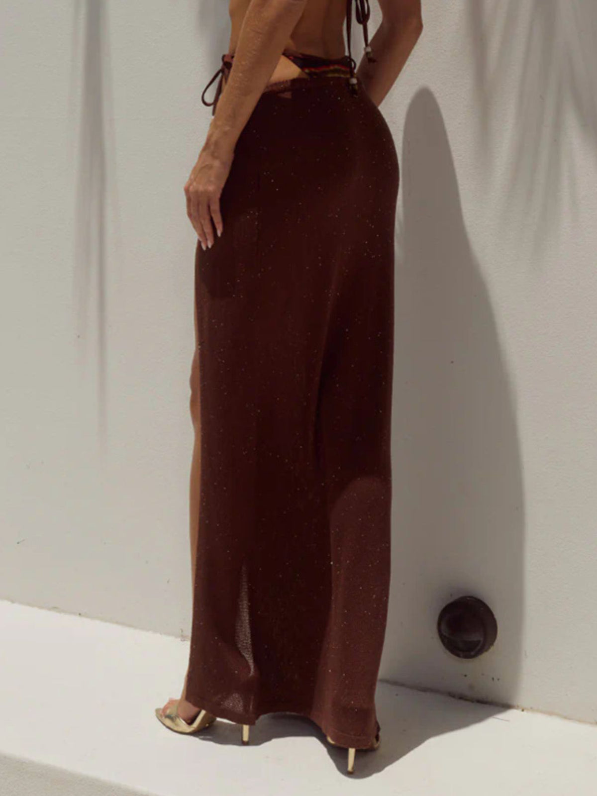 Split knit maxi skirt walking view