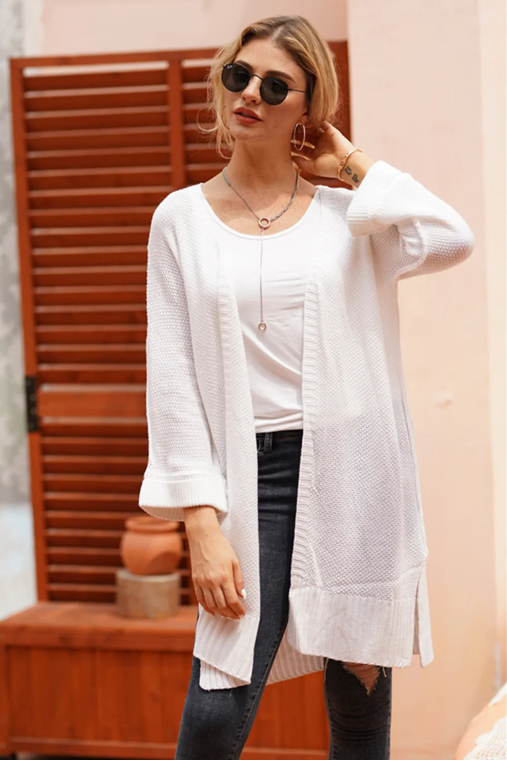 Open Front Long Sleeve Cardigan - Fashorio