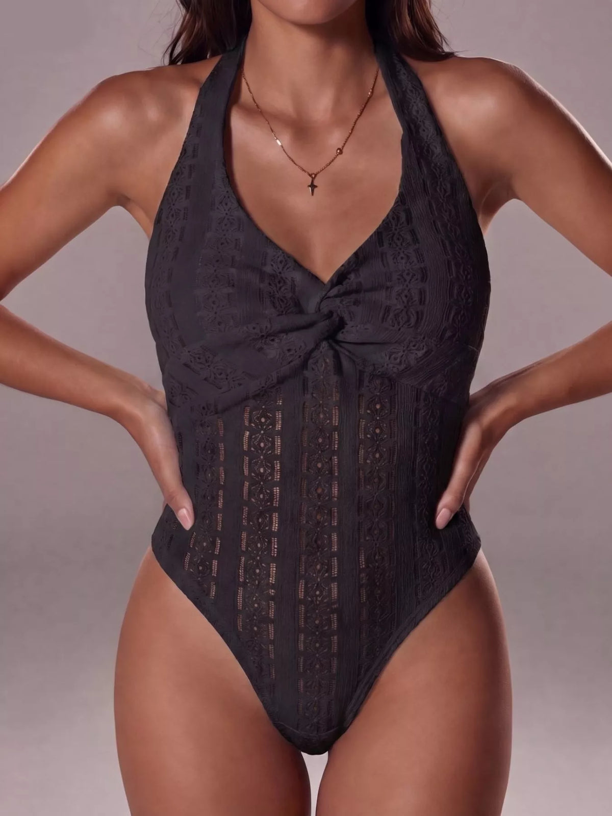 Back view of halter neck bodysuit