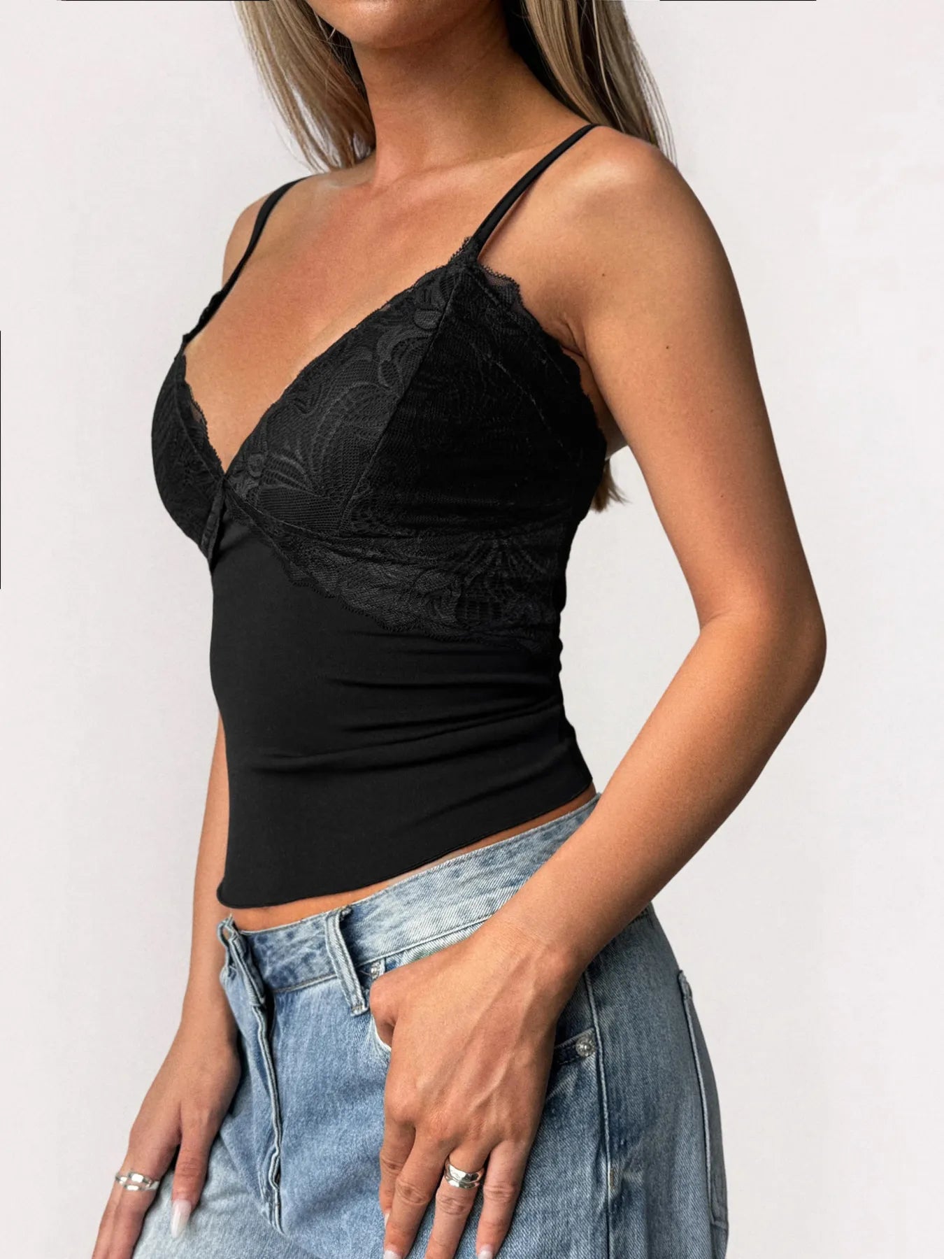 Lace Detail V-Neck Cami - Fashorio