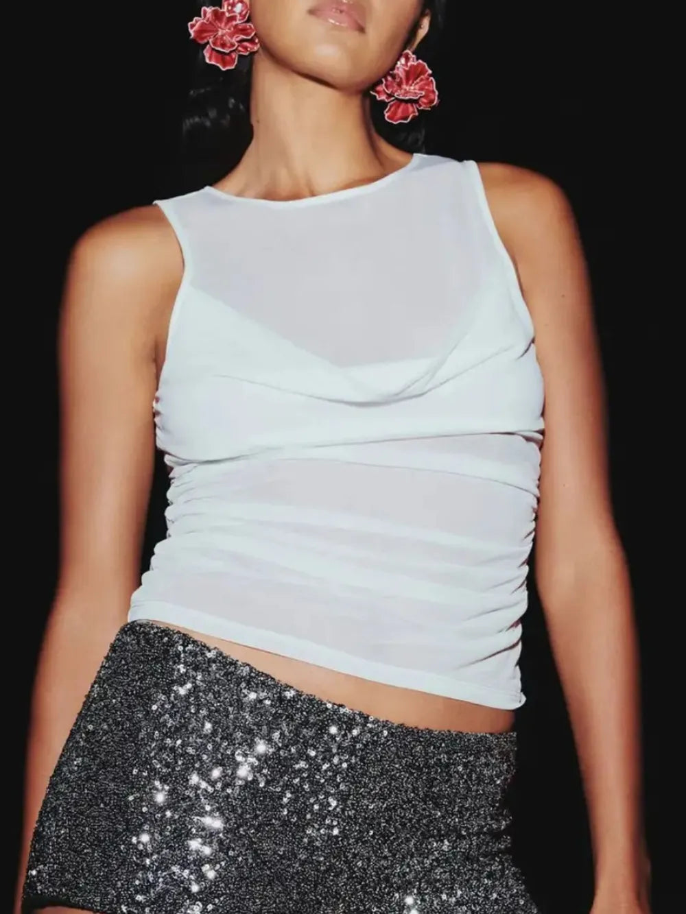 Ruched tank top fabric texture detail