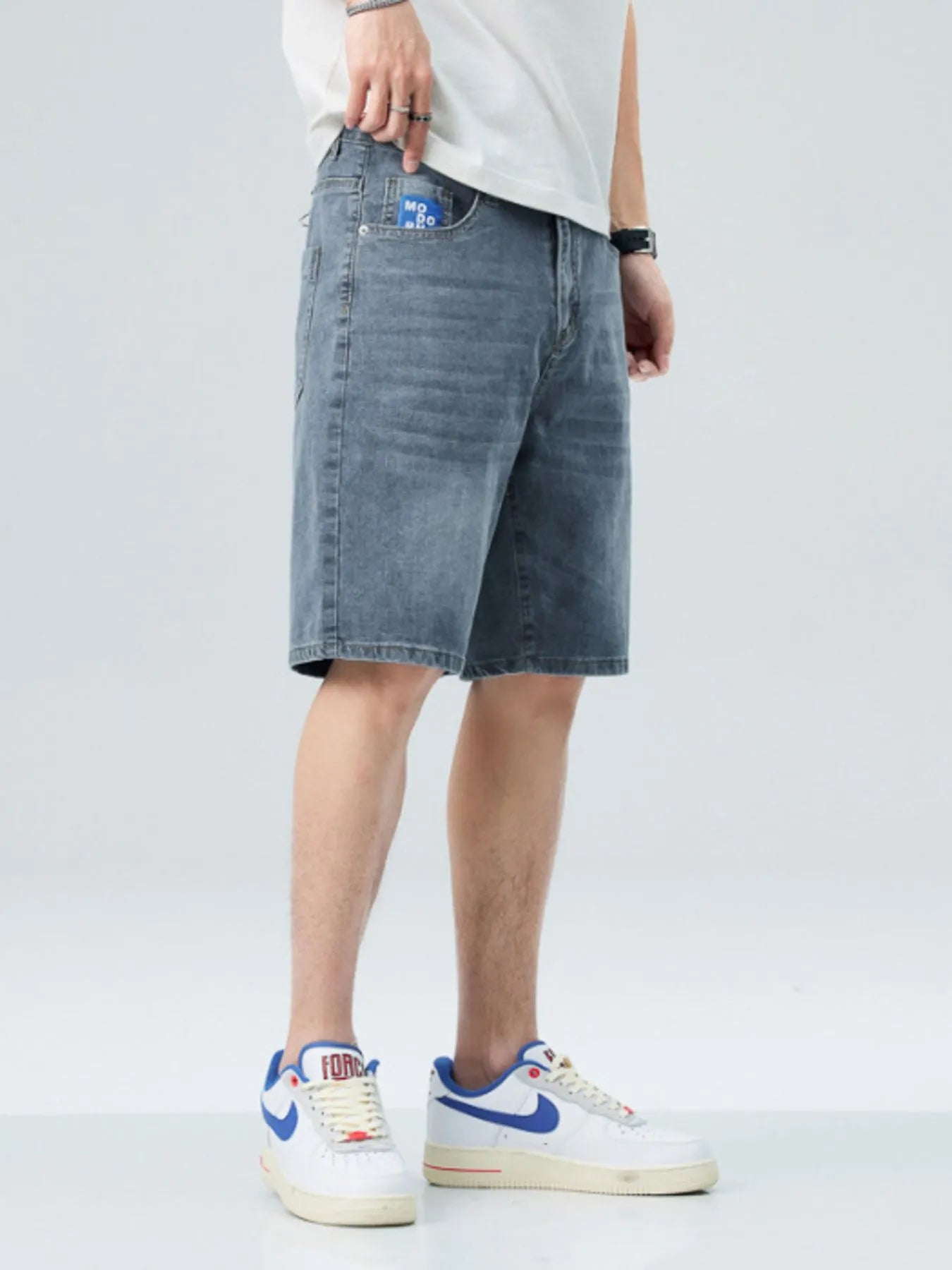 Men's Washed Denim Shorts with Pockets - Fashorio