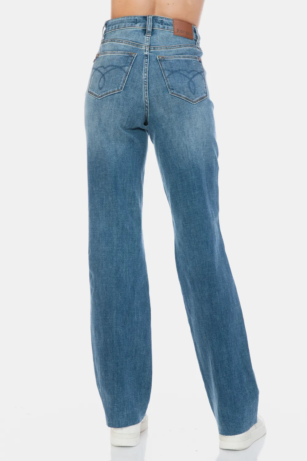 Judy Blue Tummy Control Raw Hem Straight Jeans close up