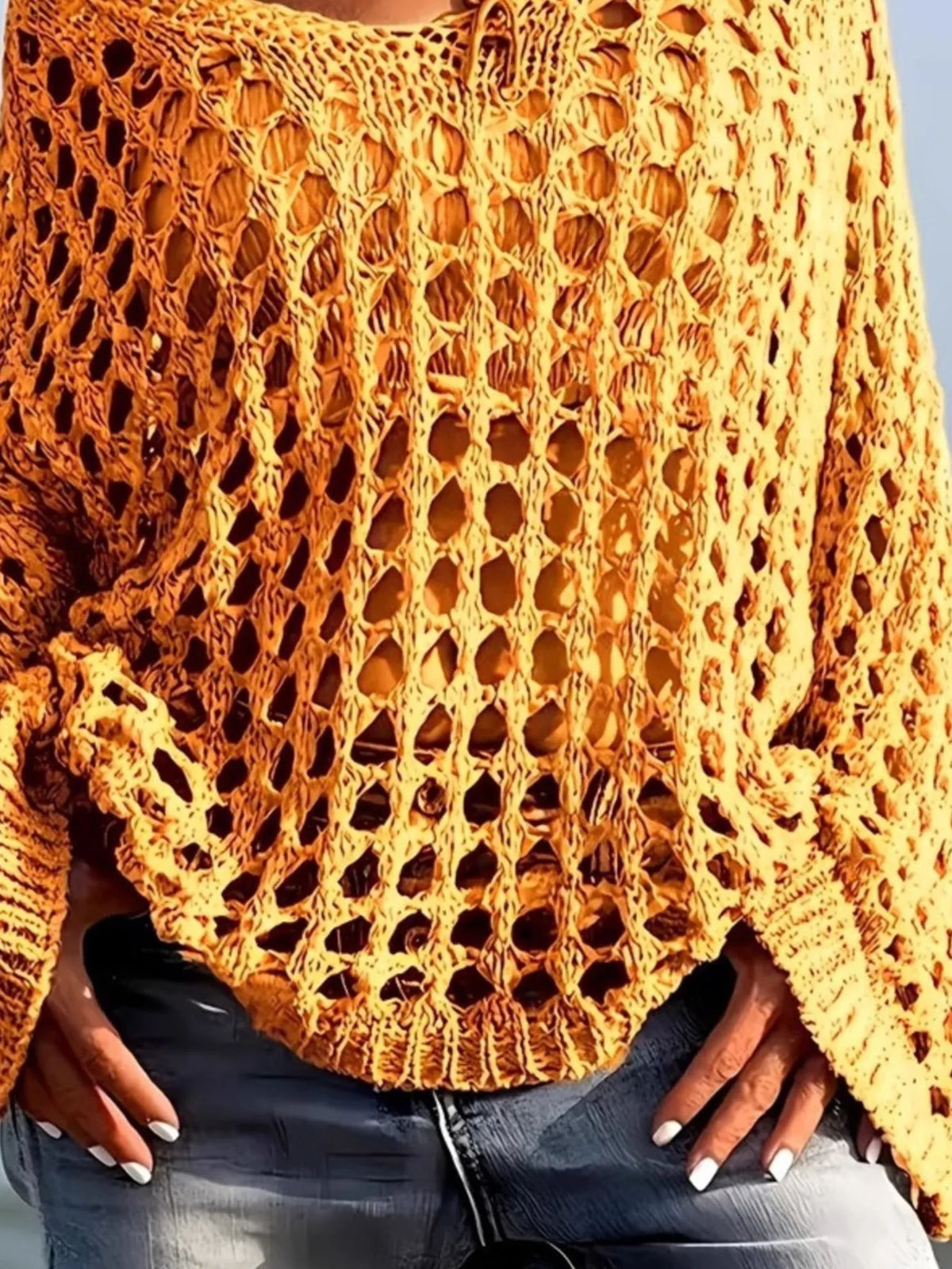 Crochet long sleeve knit cover up, knit texture detail