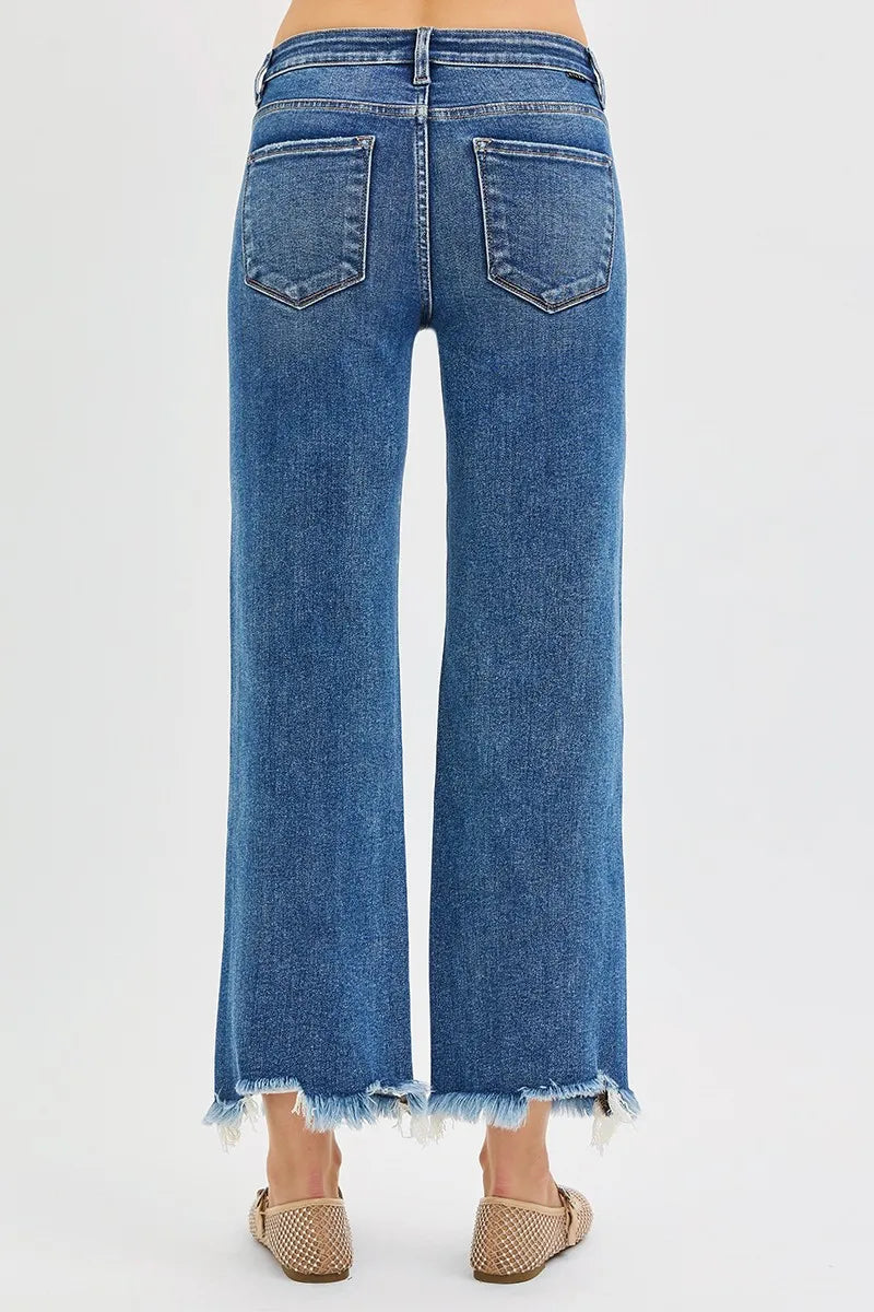 RISEN Full Size Mid Rise Crop Straight Jeans Plus Size - Fashorio