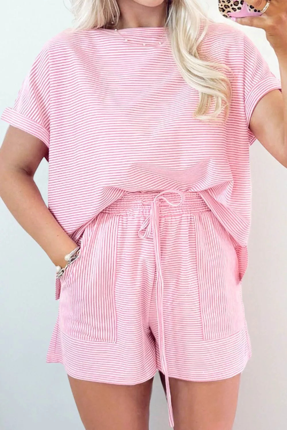 Relaxed striped lounge two piece full look