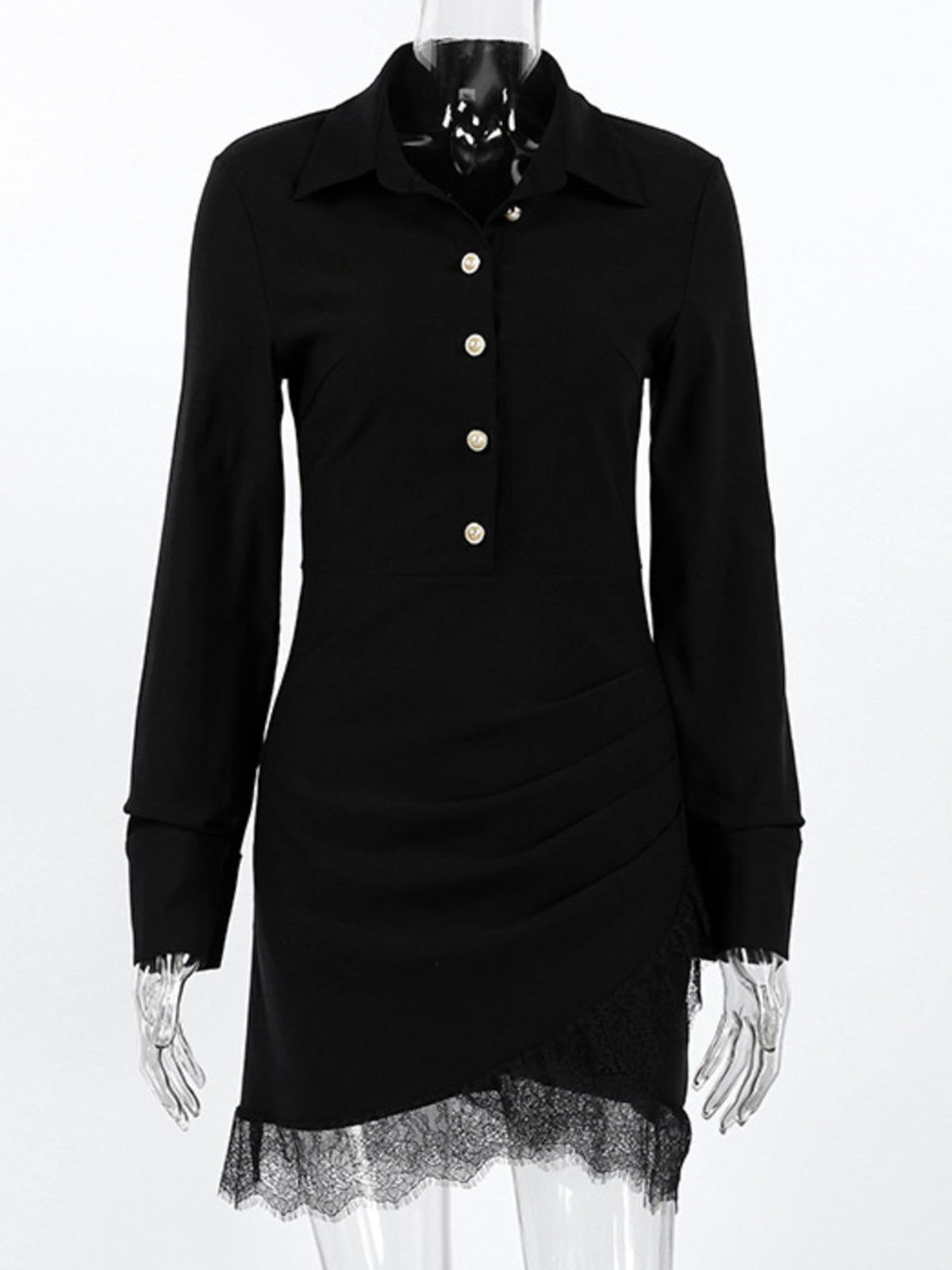 lace button front long sleeve dress fabric detail