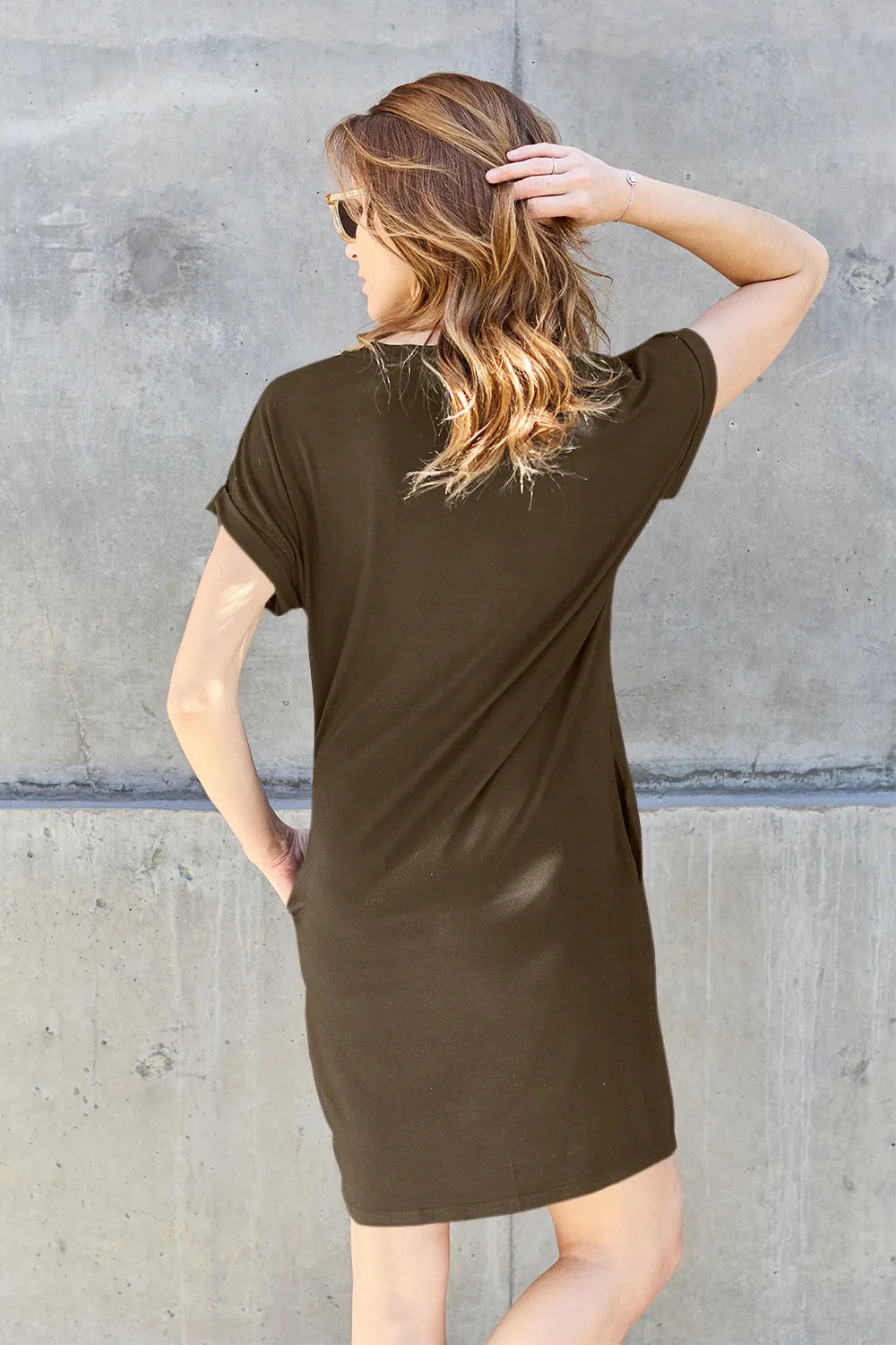 Basic Bae Full Size Round Neck Short Sleeve Dress with Pockets - Fashorio