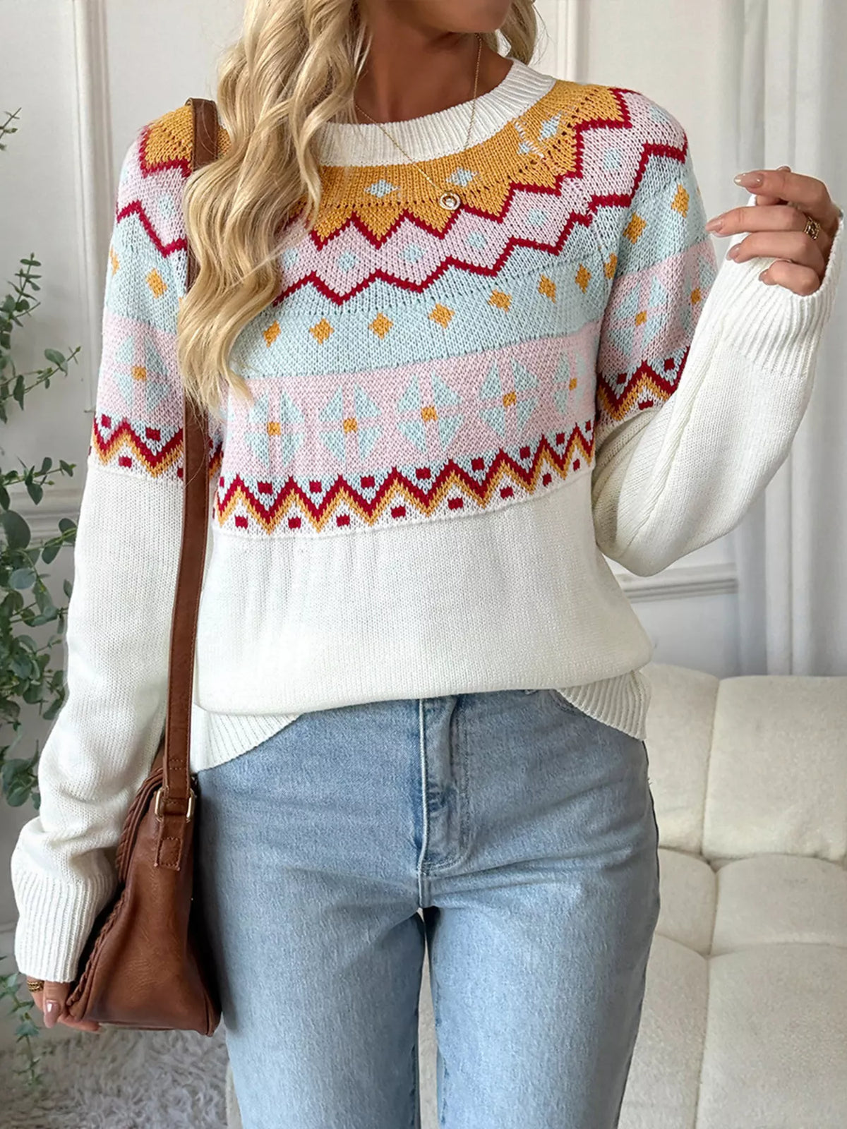 White round neck sweater styling view