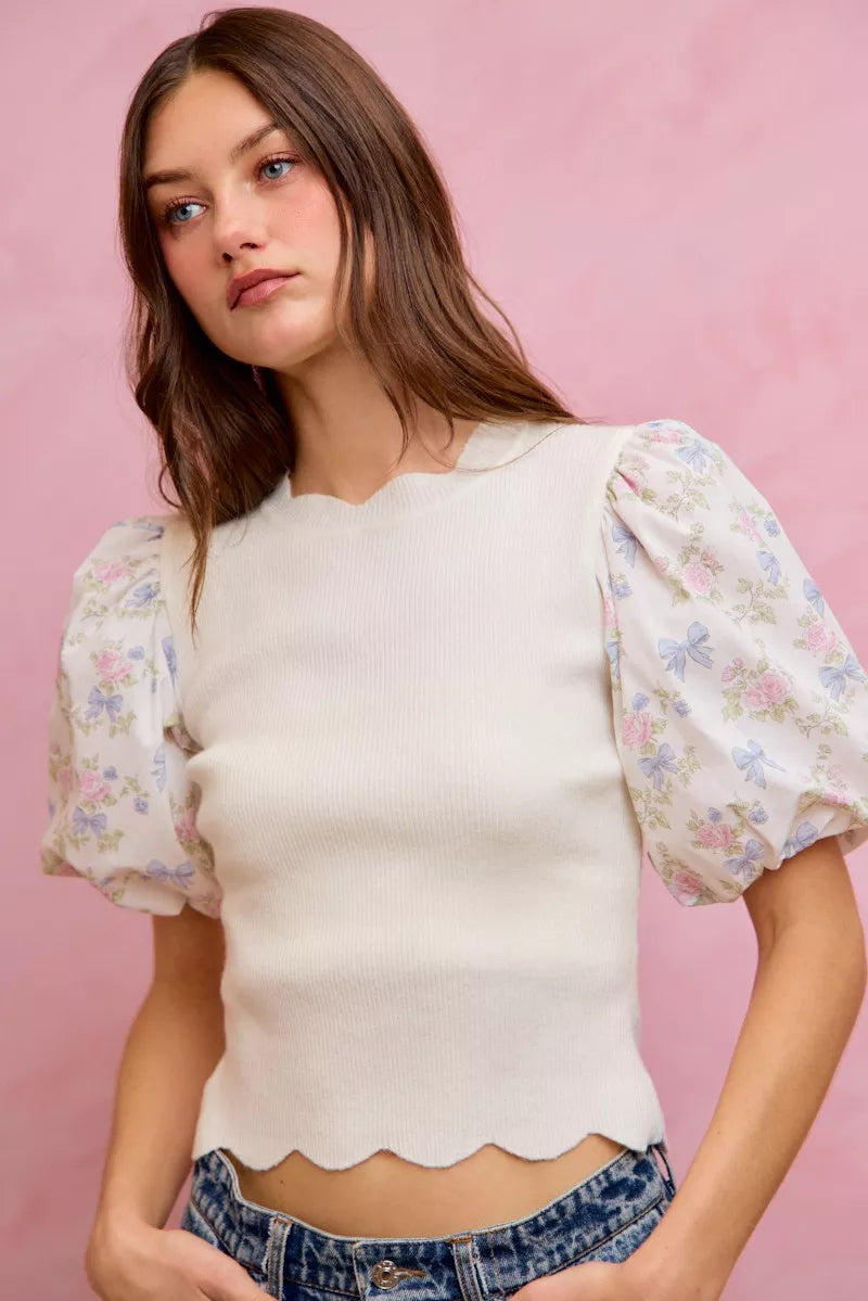 Cotton floral sweater top relaxed fit view