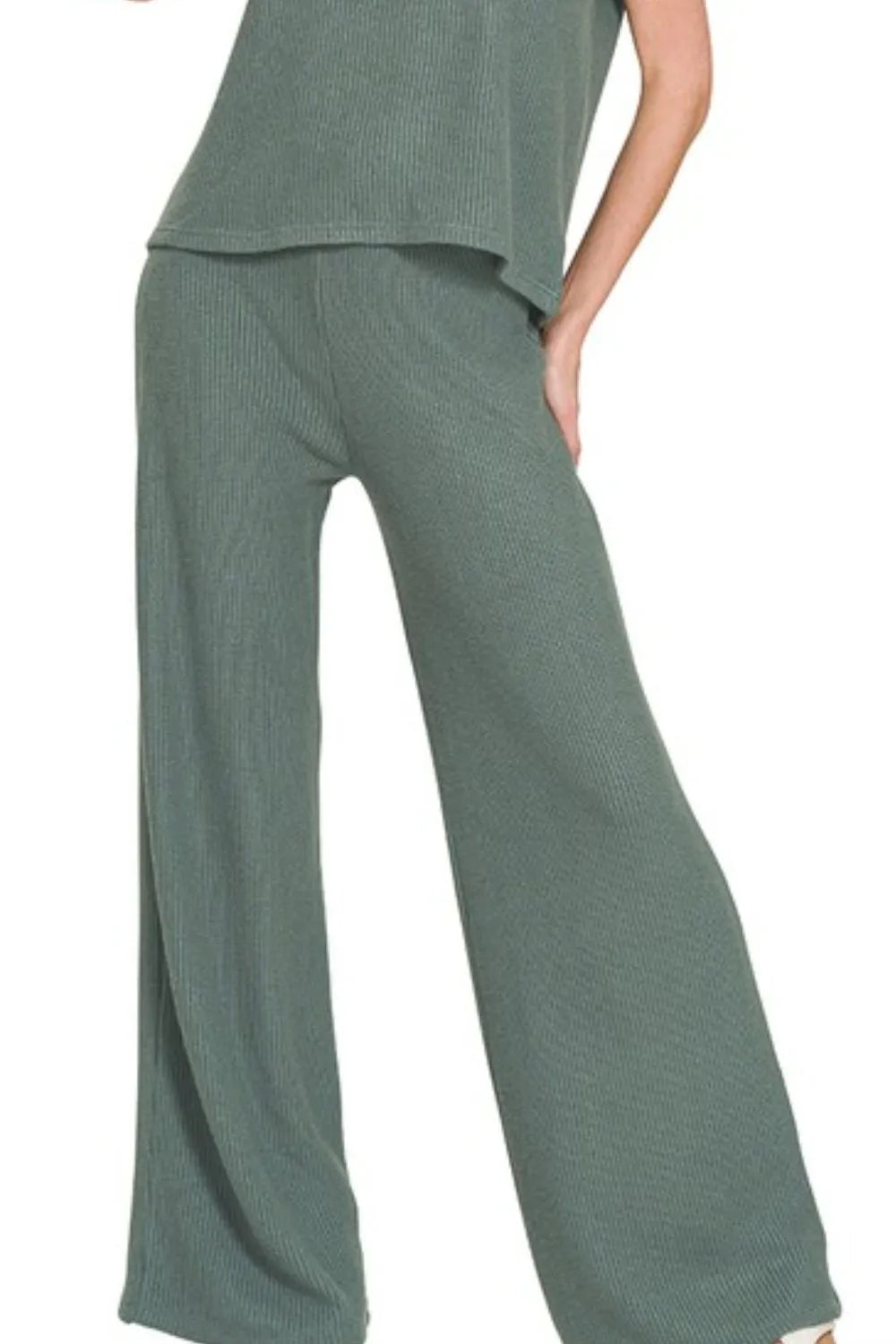 Zenana Rolled Sleeve Top and Pants Sweater Set - Fashorio