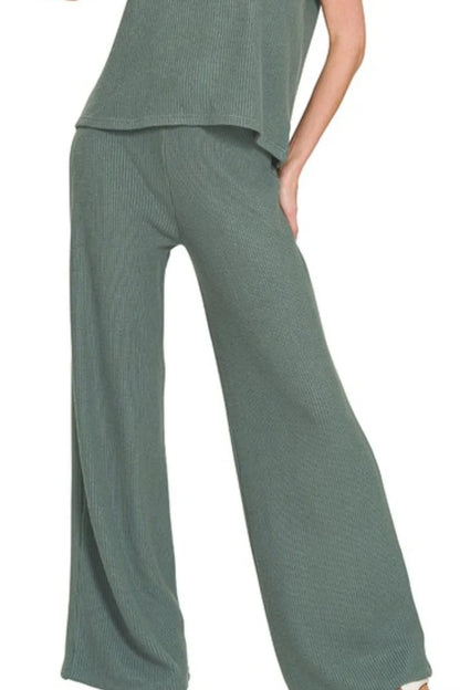 Zenana Rolled Sleeve Top and Pants Sweater Set - Fashorio