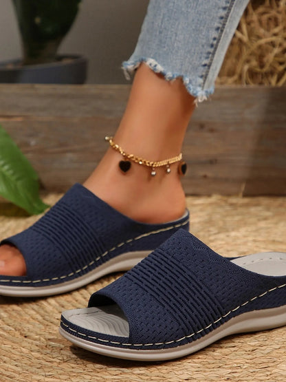 Mesh Open Toe Sandals Navy - Fashorio