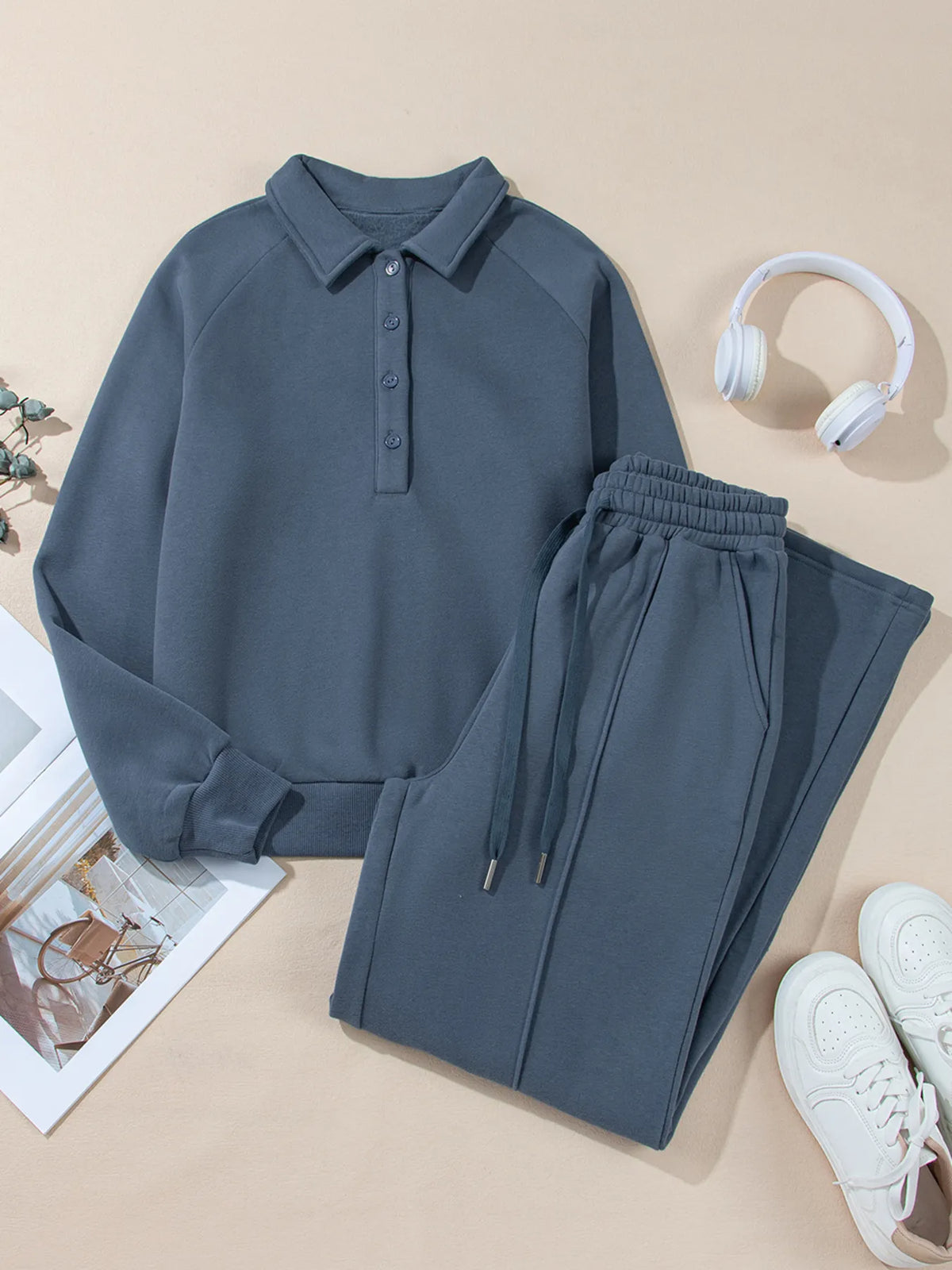 Collared Sweatshirt and High Waist Pants Active Set view 18