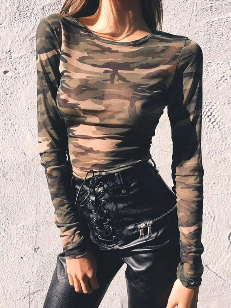Camouflage mesh long sleeve tee front view