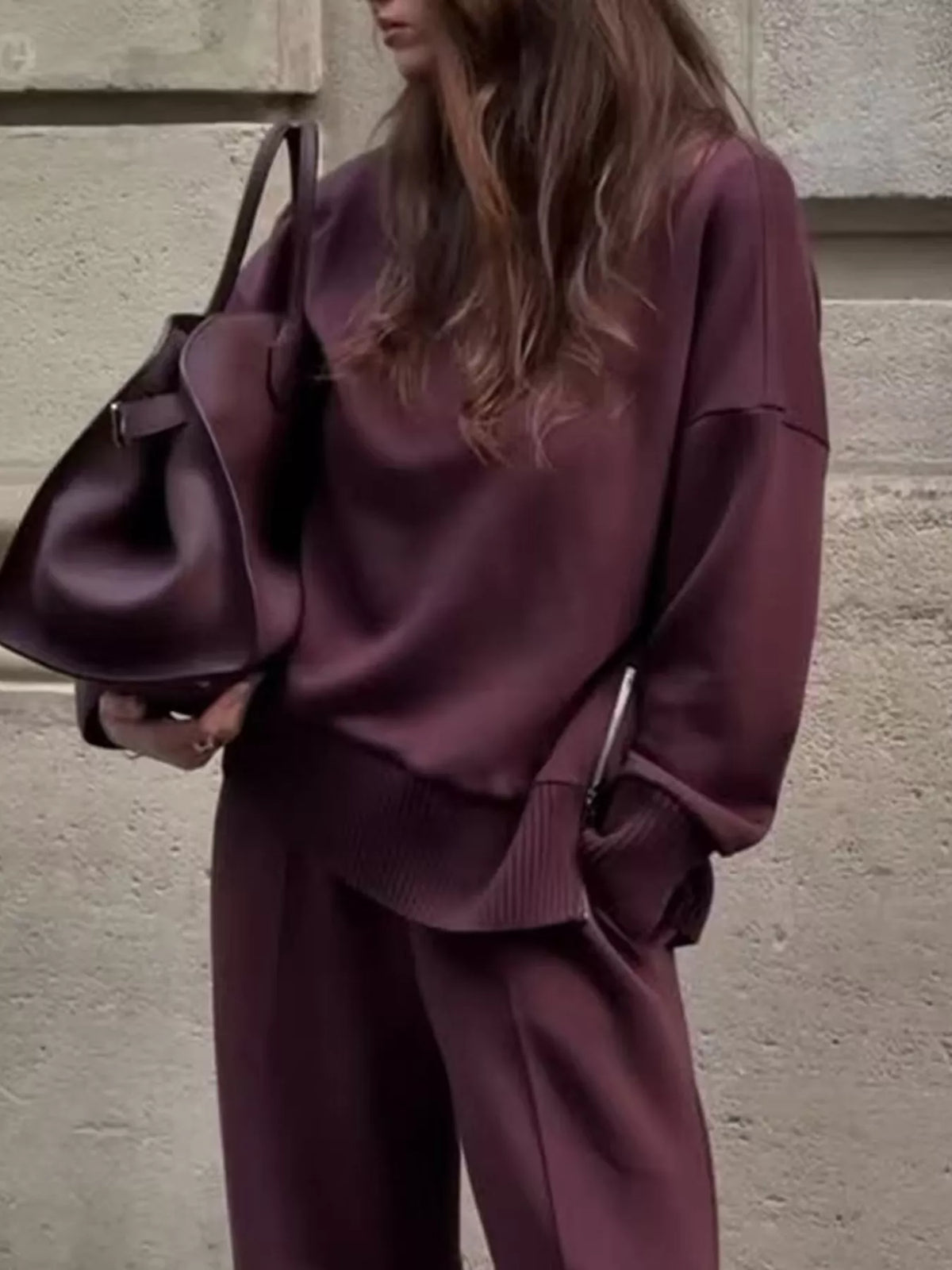 Side zipper sweatshirt and pants set back view