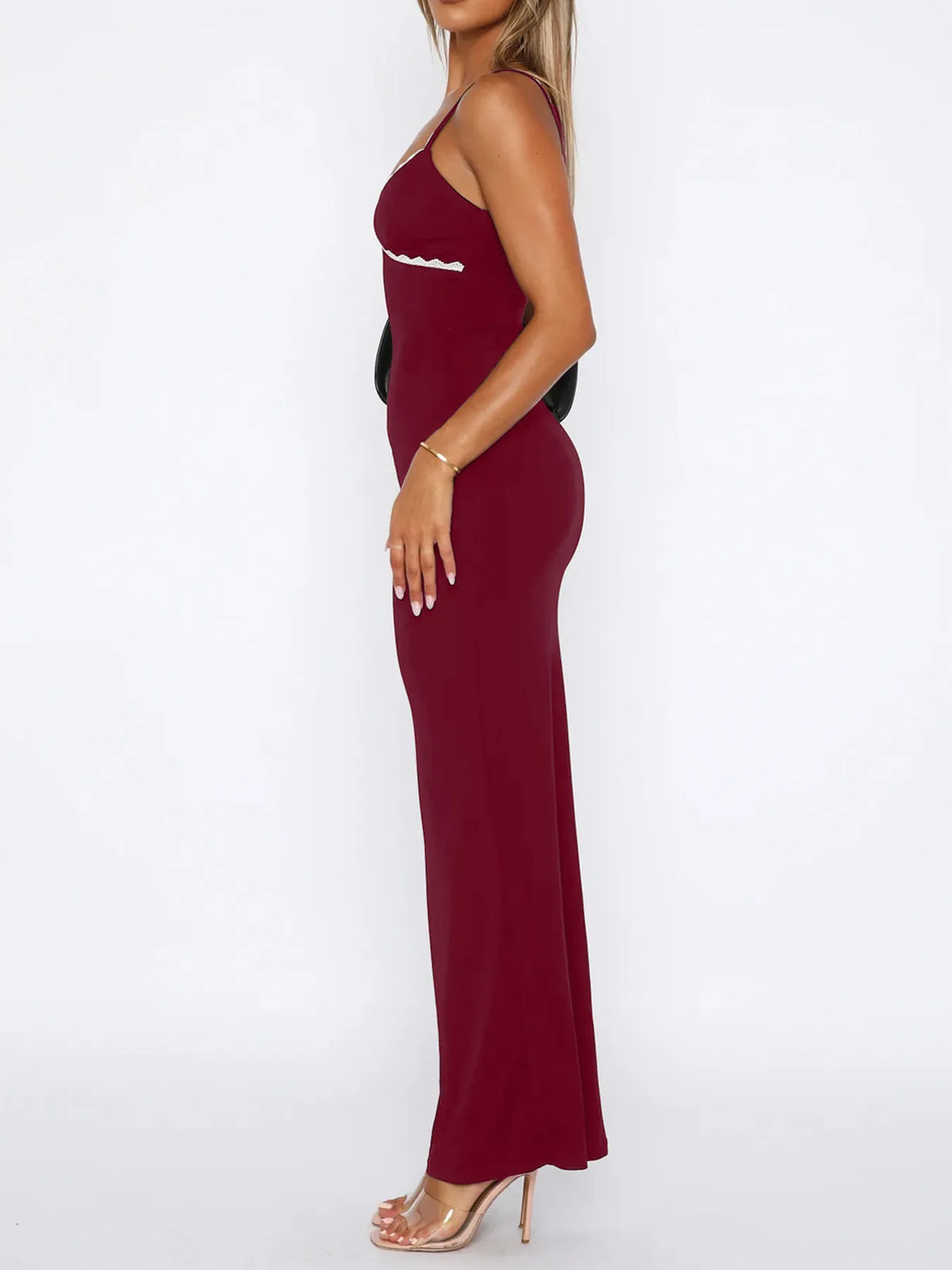 Lace detail slim fit bodycon maxi dress front view