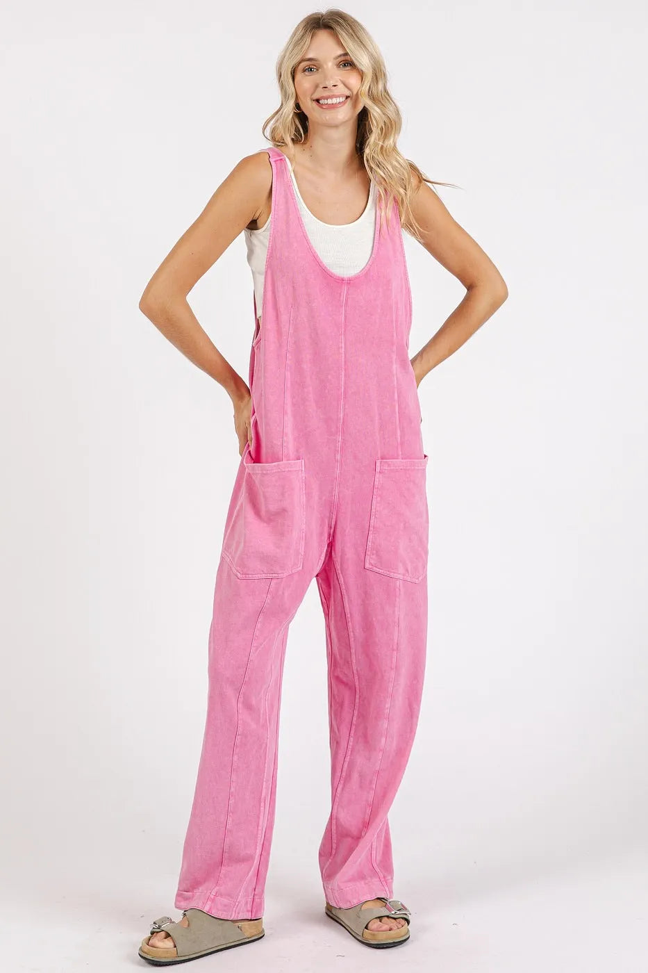 Mineral Wash Relaxed Fit Sleeveless Harem Jumpsuit back view