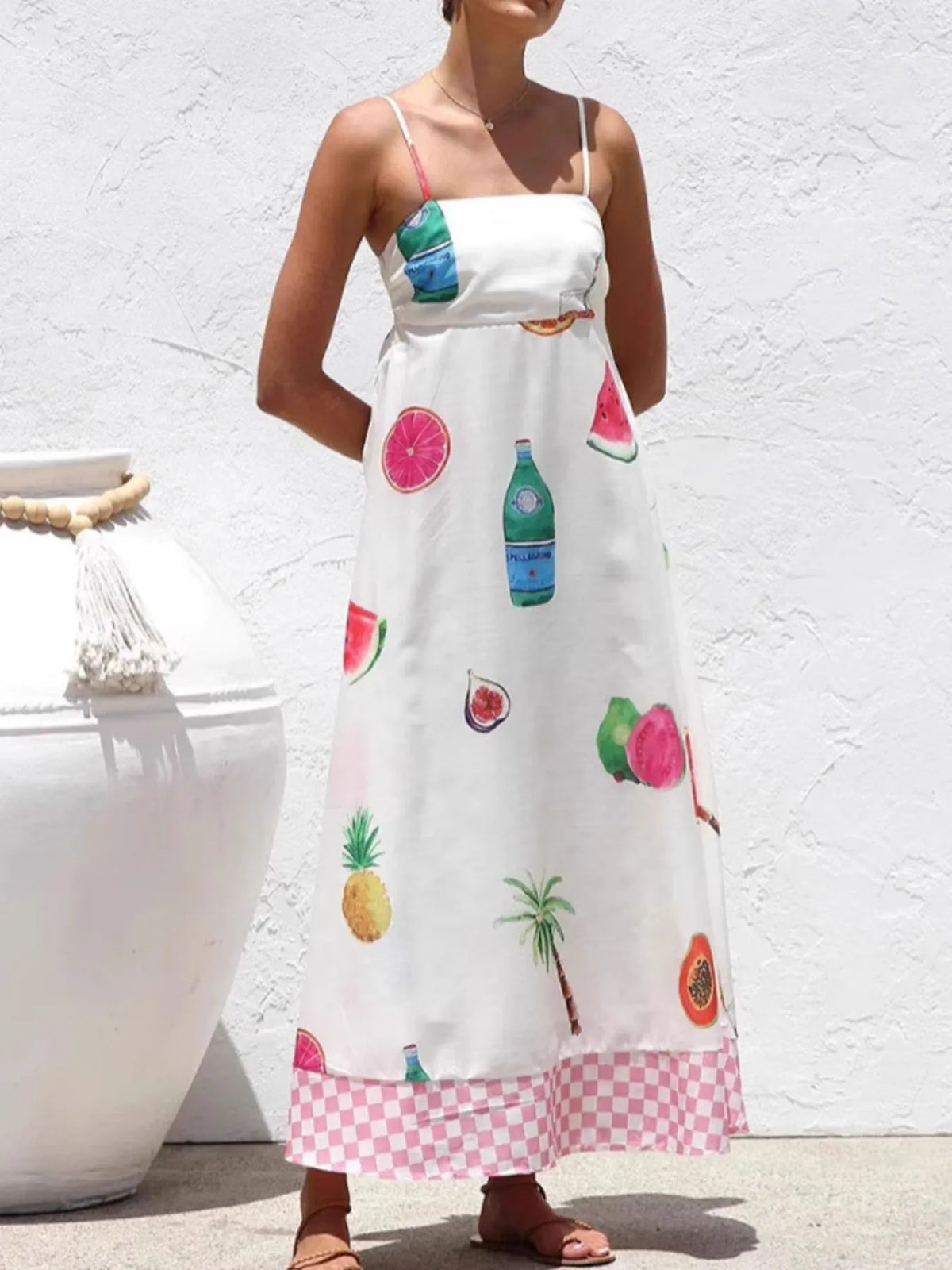 Printed square neck cami maxi dress in white side view