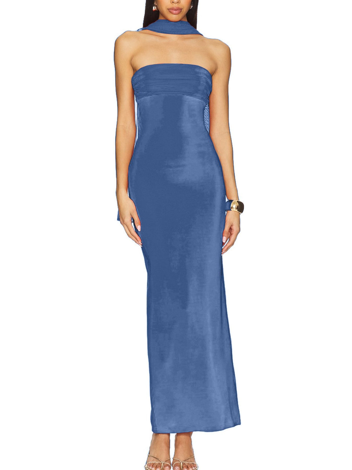 Dark green ruched maxi dress full length
