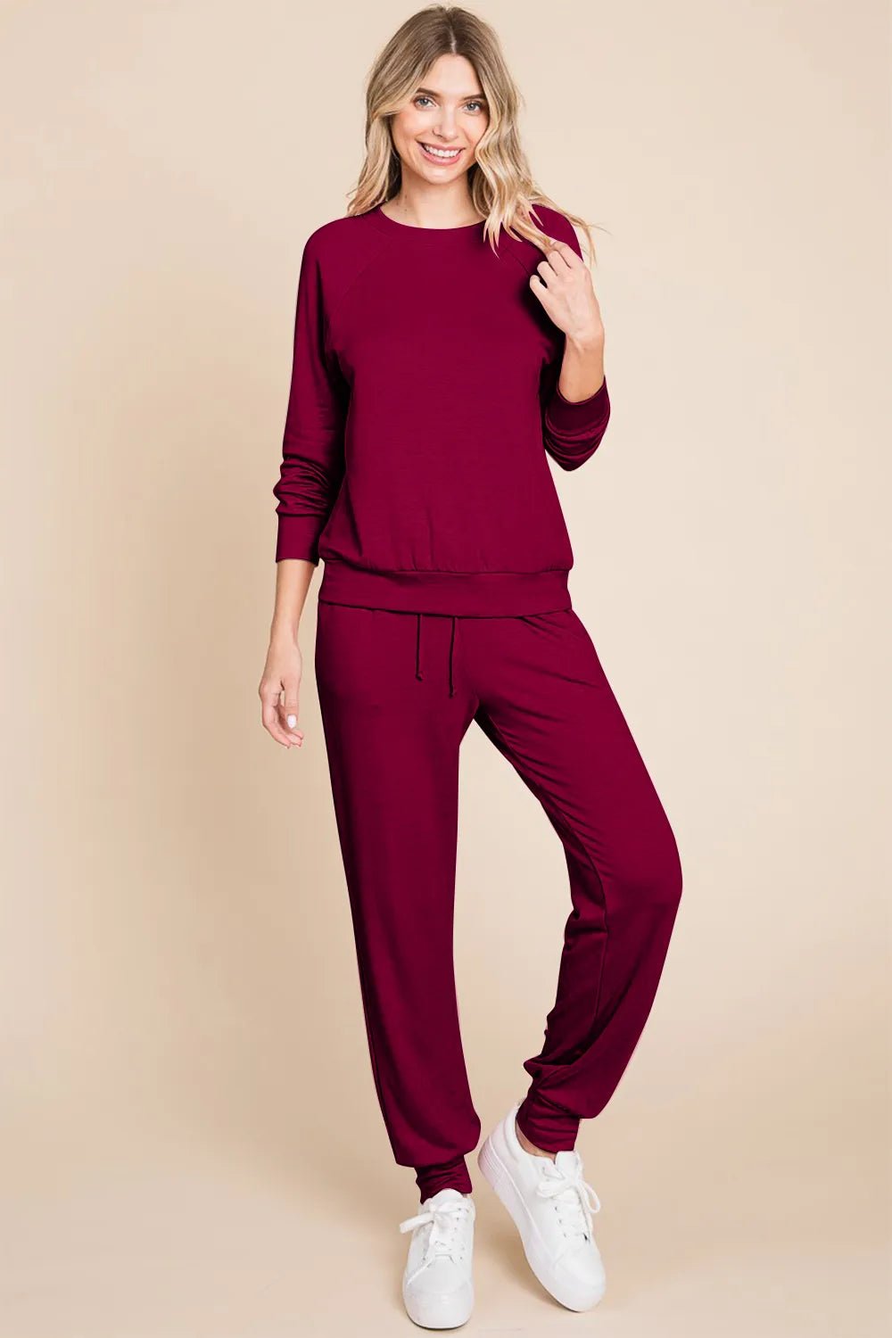 Super Lady Round Neck Raglan Sleeve Top and Pants Lounge Set - Fashorio