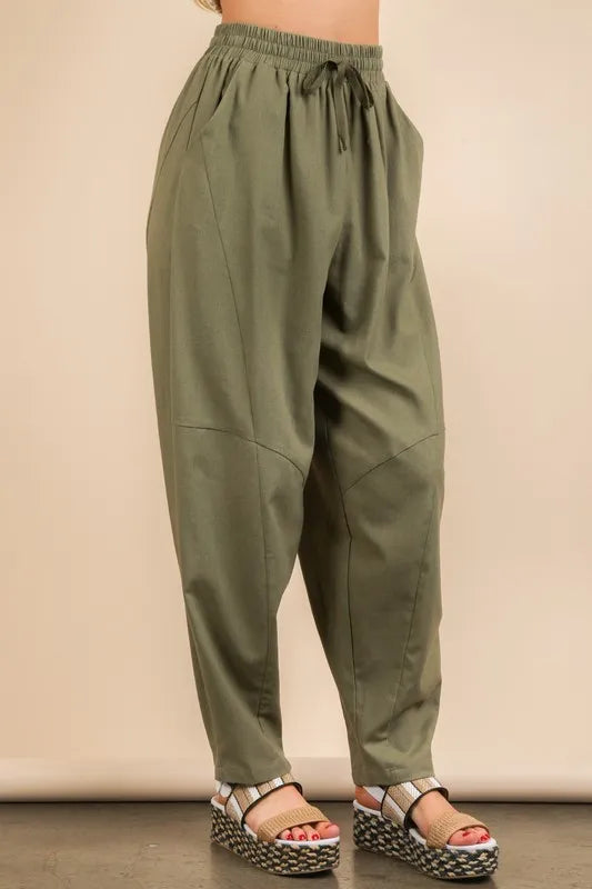 VERY J Solid Barrel Comfy Woven Pants - Fashorio