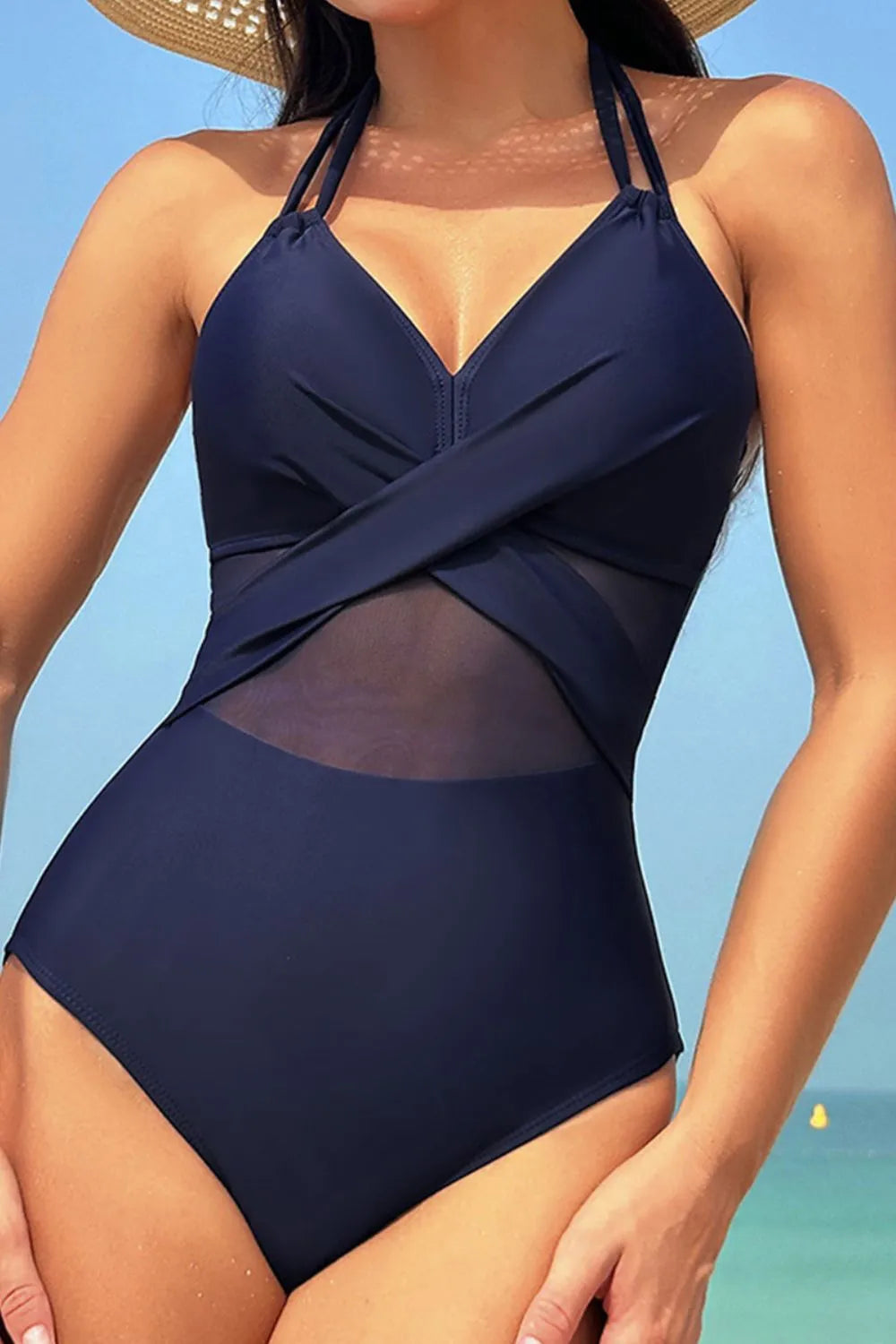 Crisscross Halter Neck One-Piece Swimwear - Fashorio